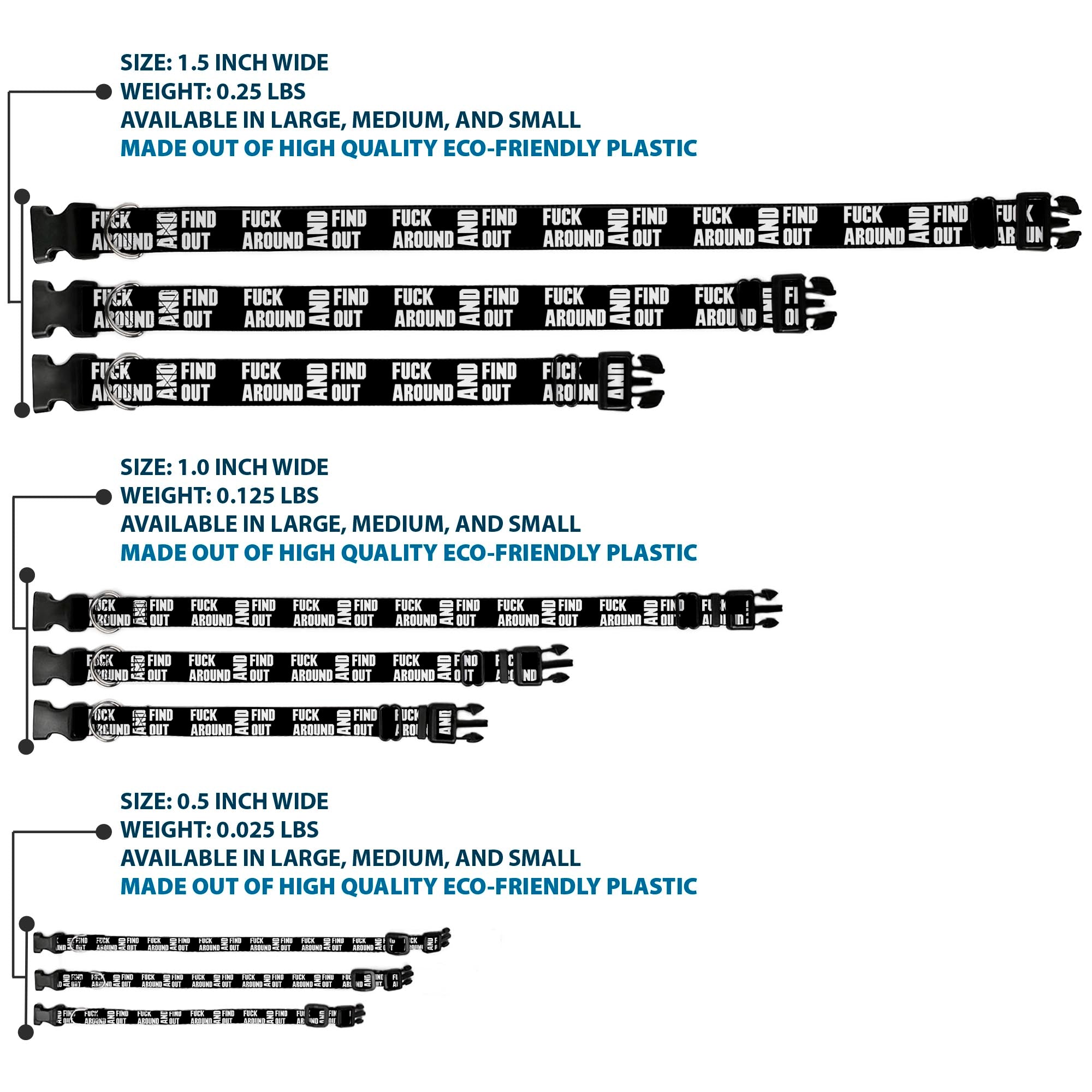 Plastic Clip Collar - FAFO FUCK AROUND AND FIND OUT Bold Black/White Plastic Clip Collars Buckle-Down