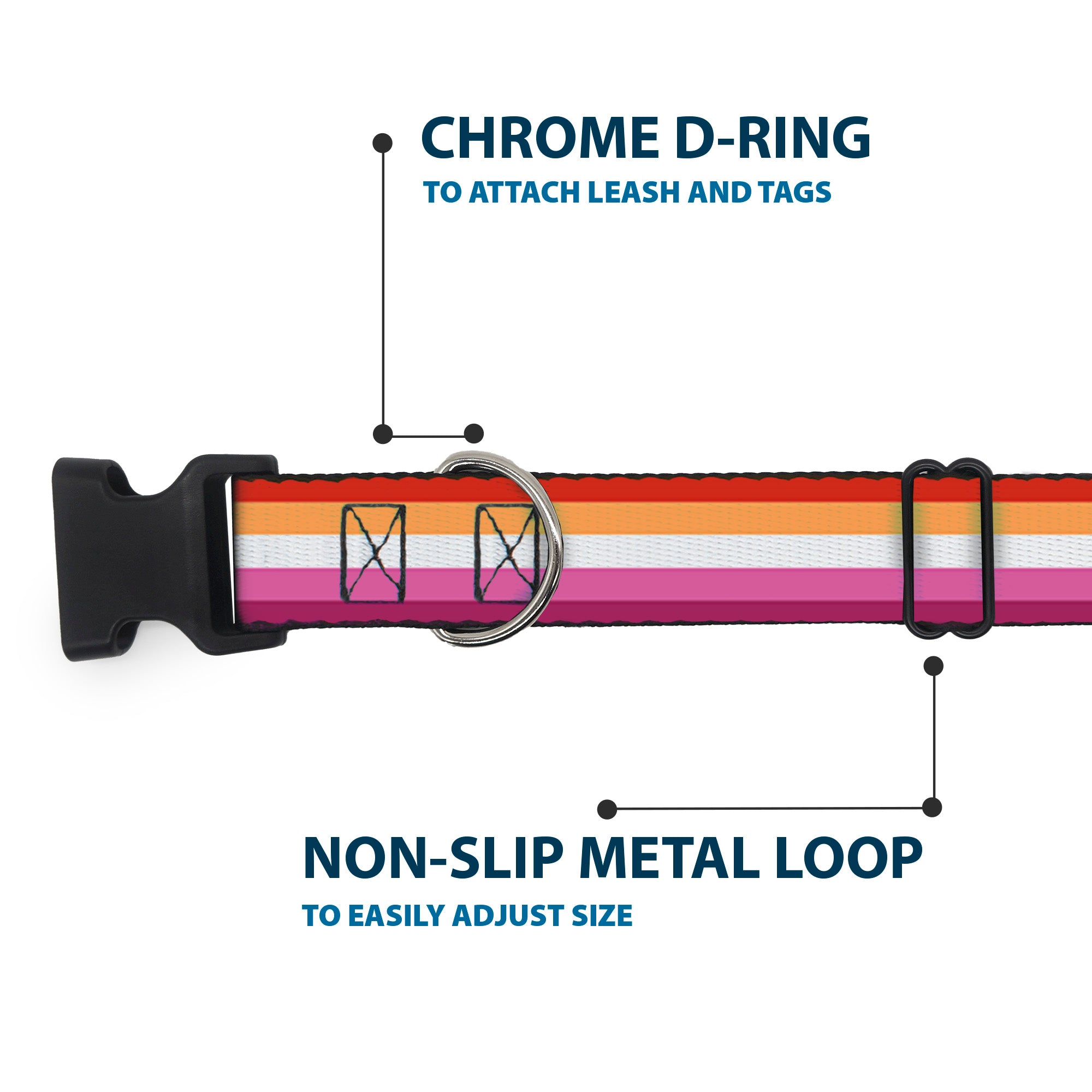 Plastic Clip Collar - Flag Lesbian Five Stripe Oranges/White/Pinks Plastic Clip Collars Buckle-Down