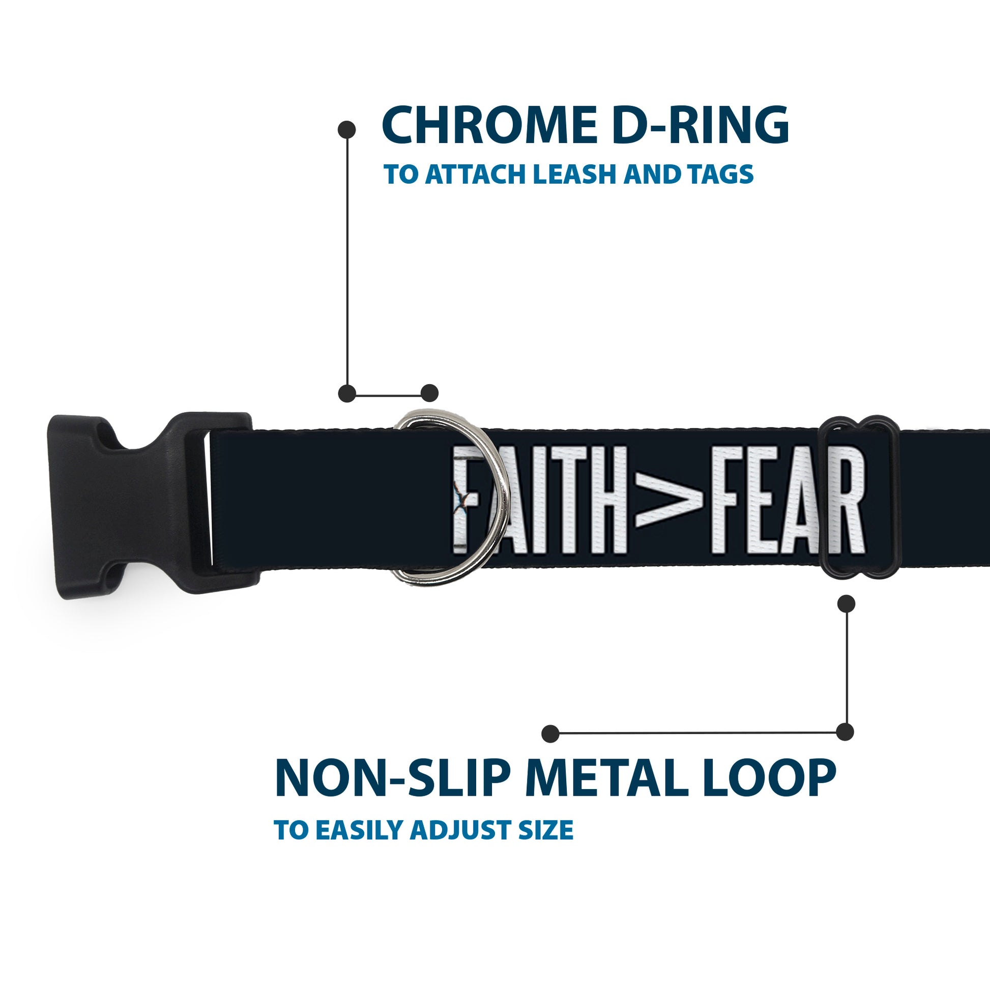 Plastic Clip Collar - FAITH Greater Than FEAR Navy Blue/White Plastic Clip Collars Buckle-Down