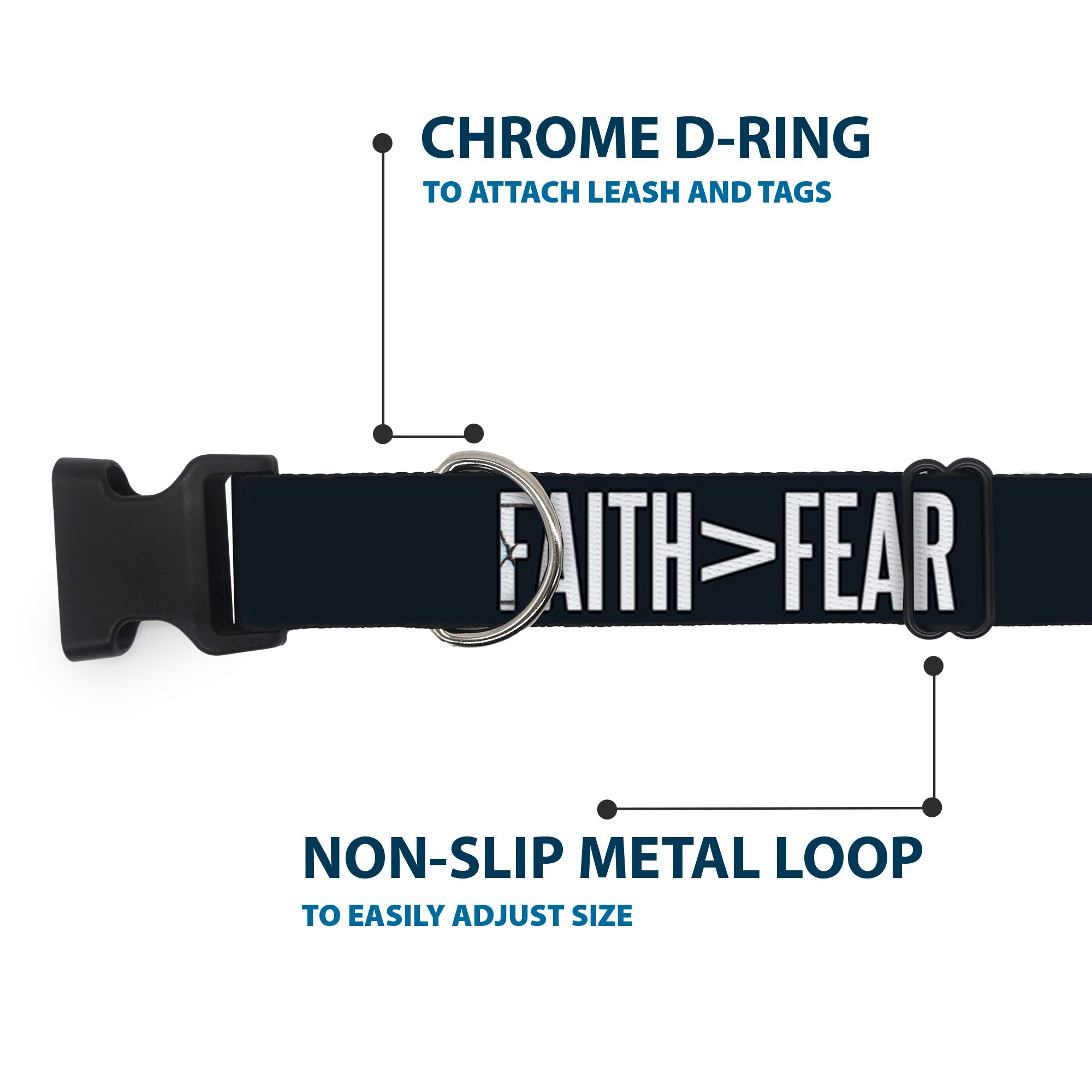 Plastic Clip Collar - FAITH Greater Than FEAR Navy Blue/White Plastic Clip Collars Buckle-Down