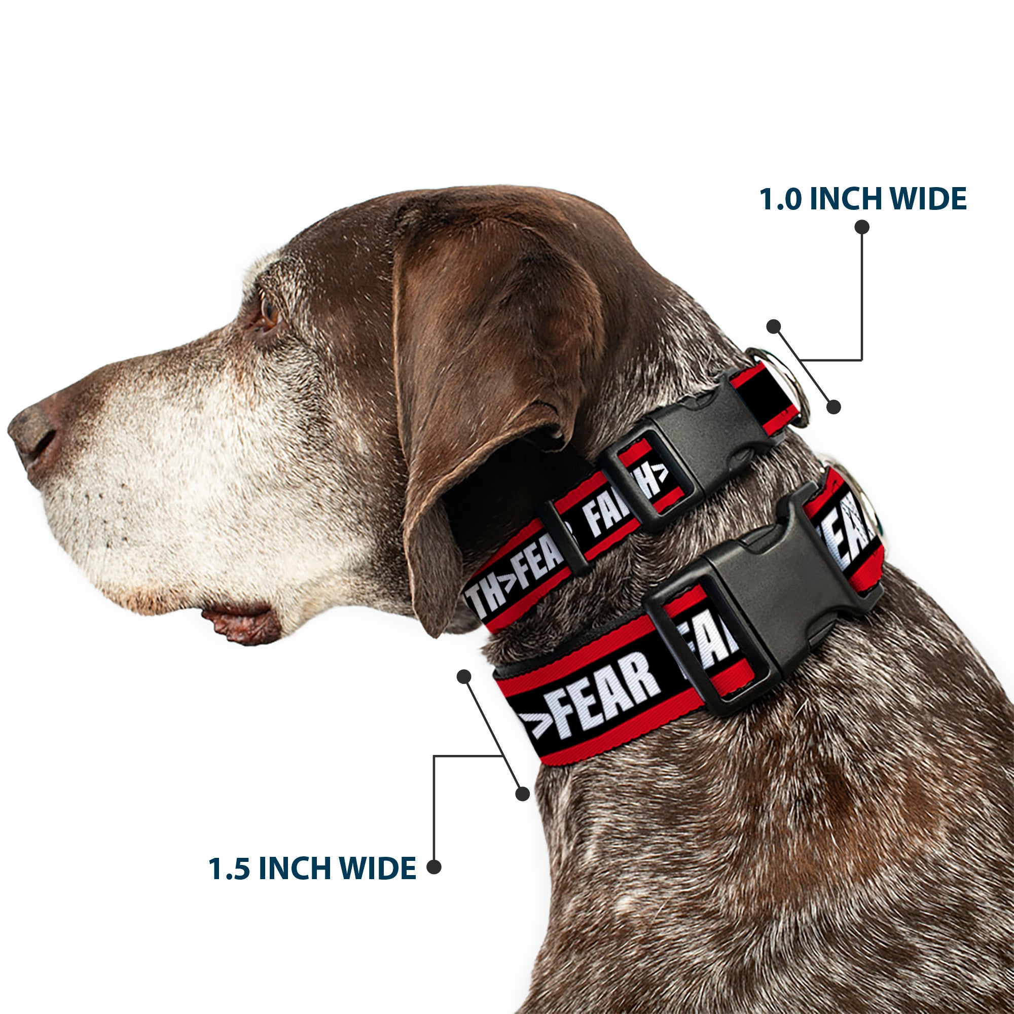 Plastic Clip Collar - FAITH Greater Than FEAR Stripe Red/Black/White Plastic Clip Collars Buckle-Down