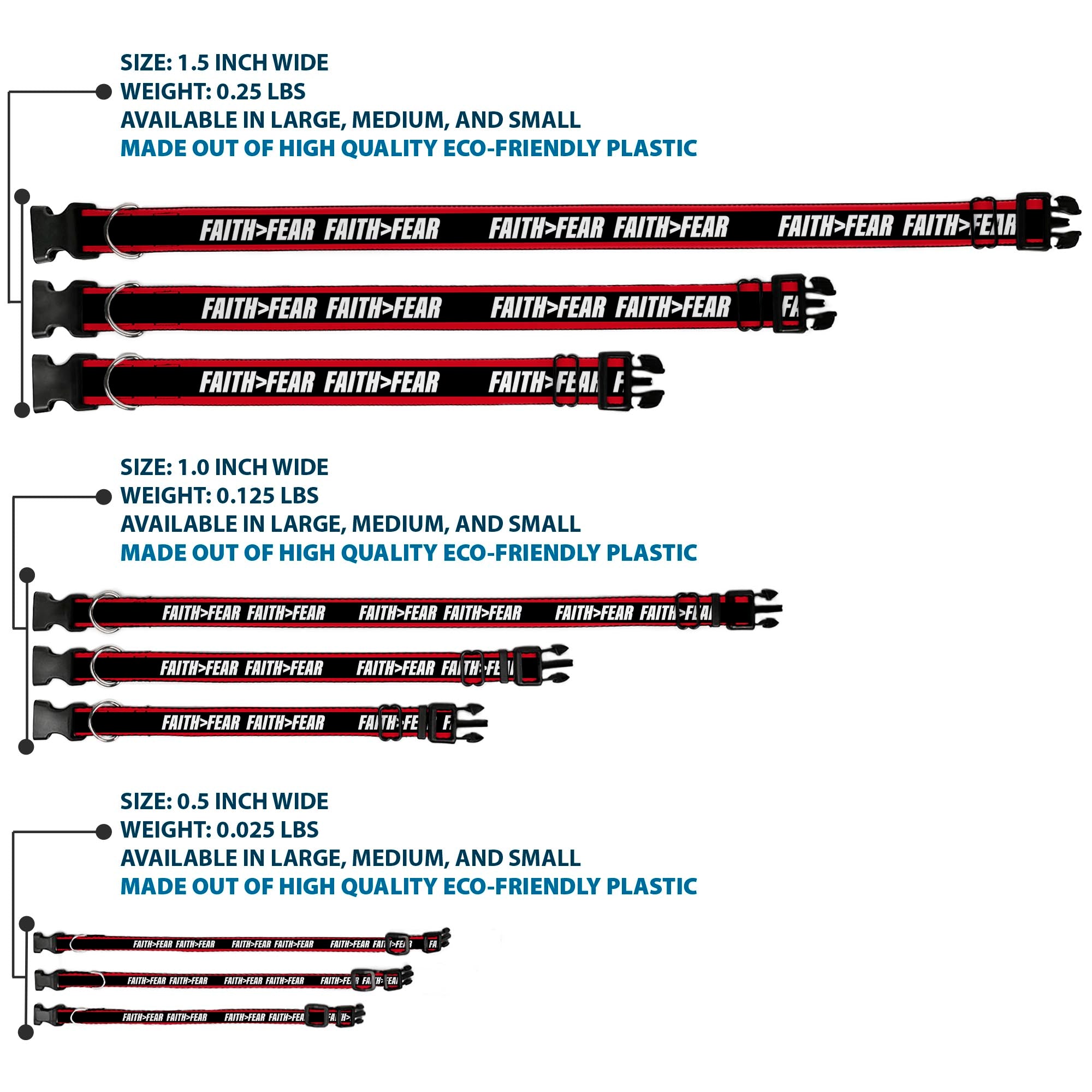 Plastic Clip Collar - FAITH Greater Than FEAR Stripe Red/Black/White Plastic Clip Collars Buckle-Down