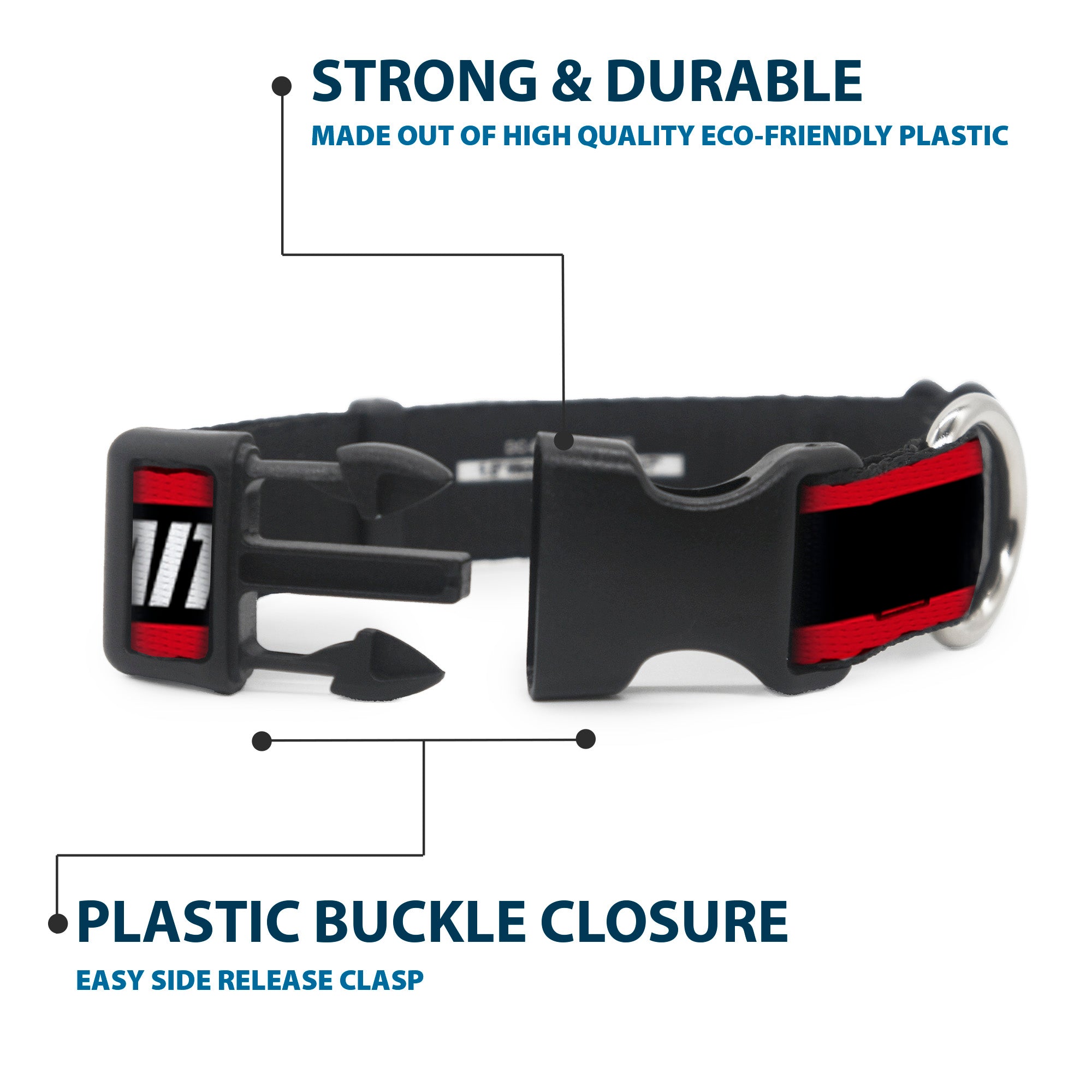 Plastic Clip Collar - FAITH Greater Than FEAR Stripe Red/Black/White Plastic Clip Collars Buckle-Down