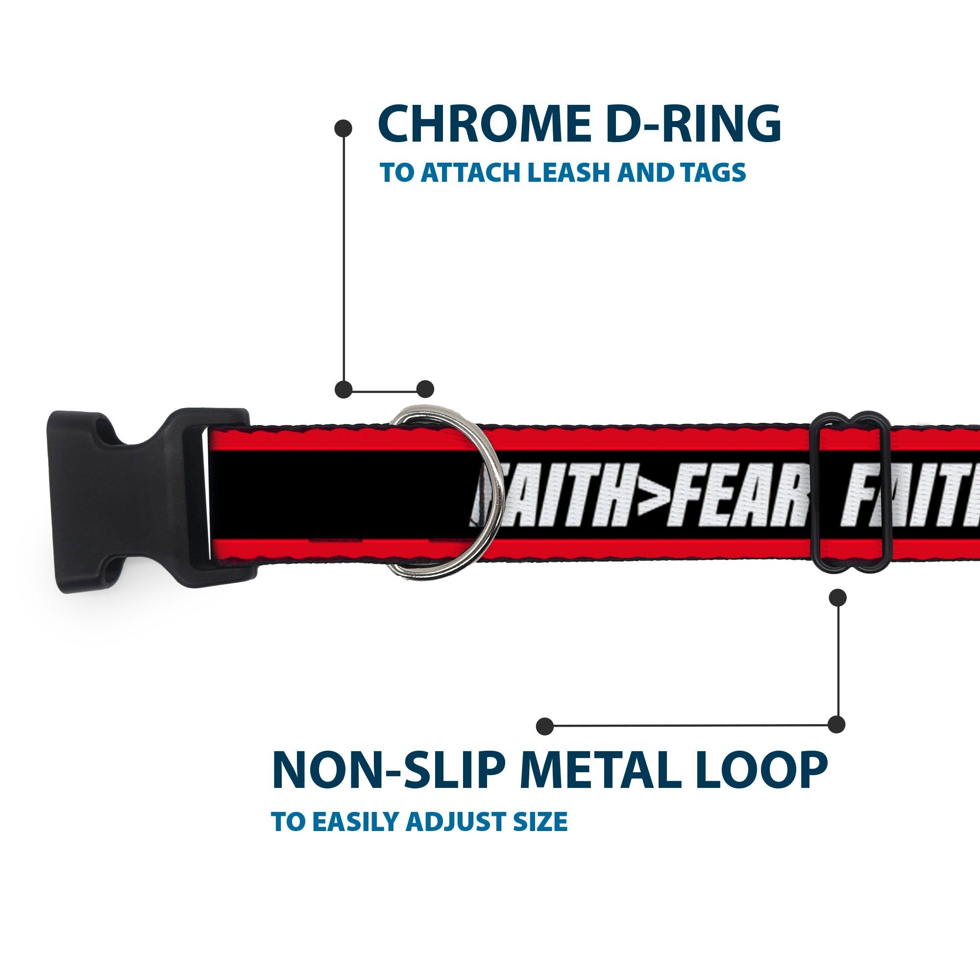 Plastic Clip Collar - FAITH Greater Than FEAR Stripe Red/Black/White Plastic Clip Collars Buckle-Down