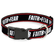 Plastic Clip Collar - FAITH Greater Than FEAR Stripe Red/Black/White Plastic Clip Collars Buckle-Down