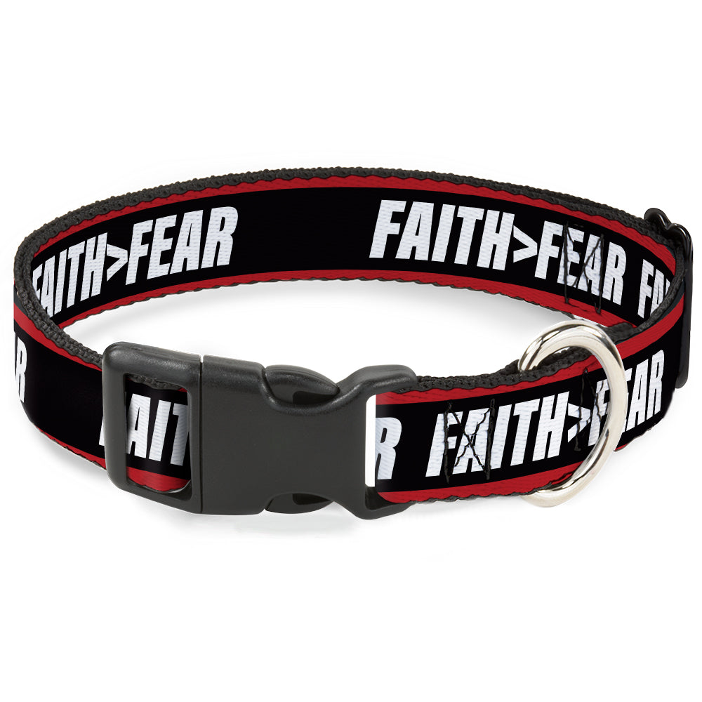 Plastic Clip Collar - FAITH Greater Than FEAR Stripe Red/Black/White Plastic Clip Collars Buckle-Down