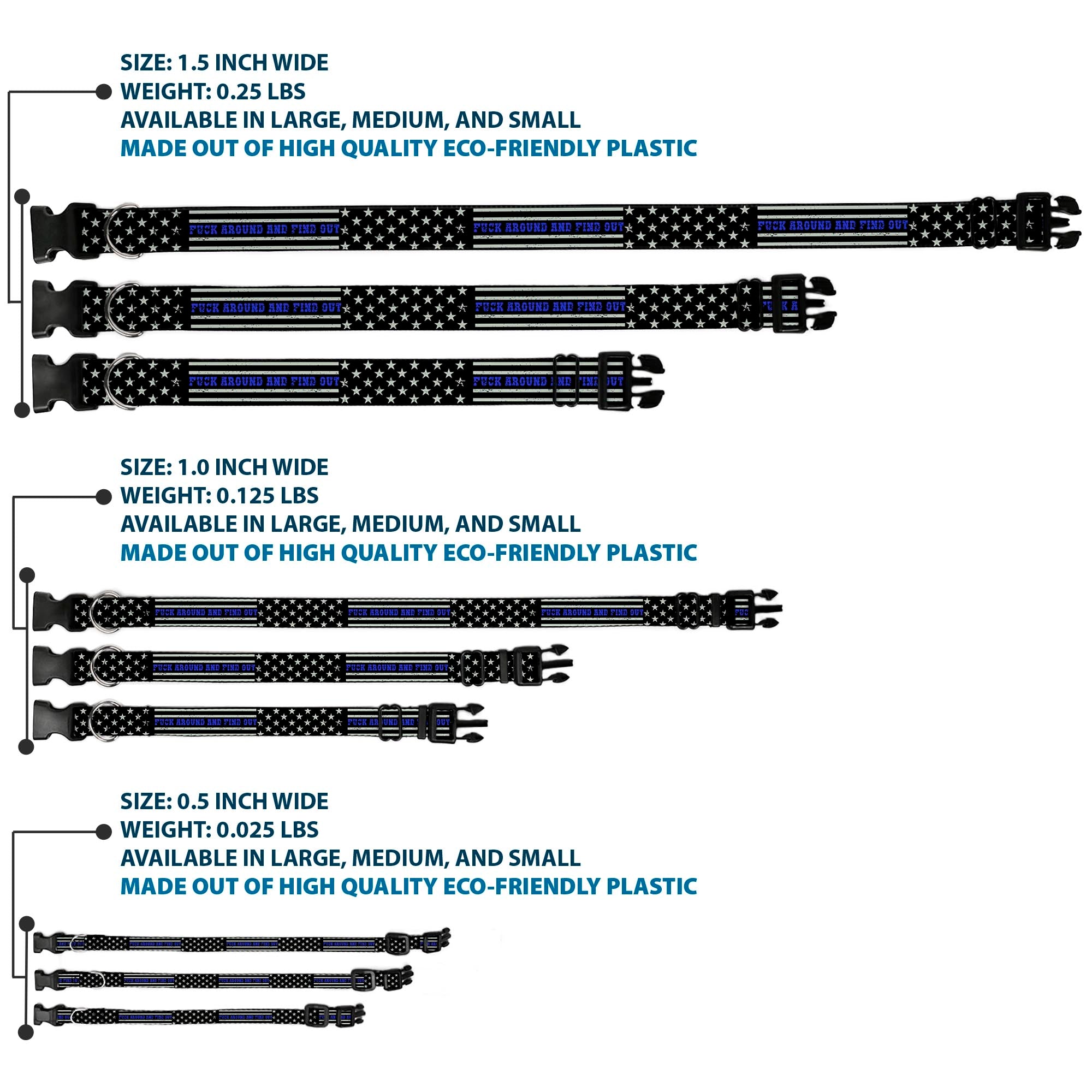 Plastic Clip Collar - FAFO FUCK AROUND AND FIND OUT Thin Blue Line Flag Plastic Clip Collars Buckle-Down