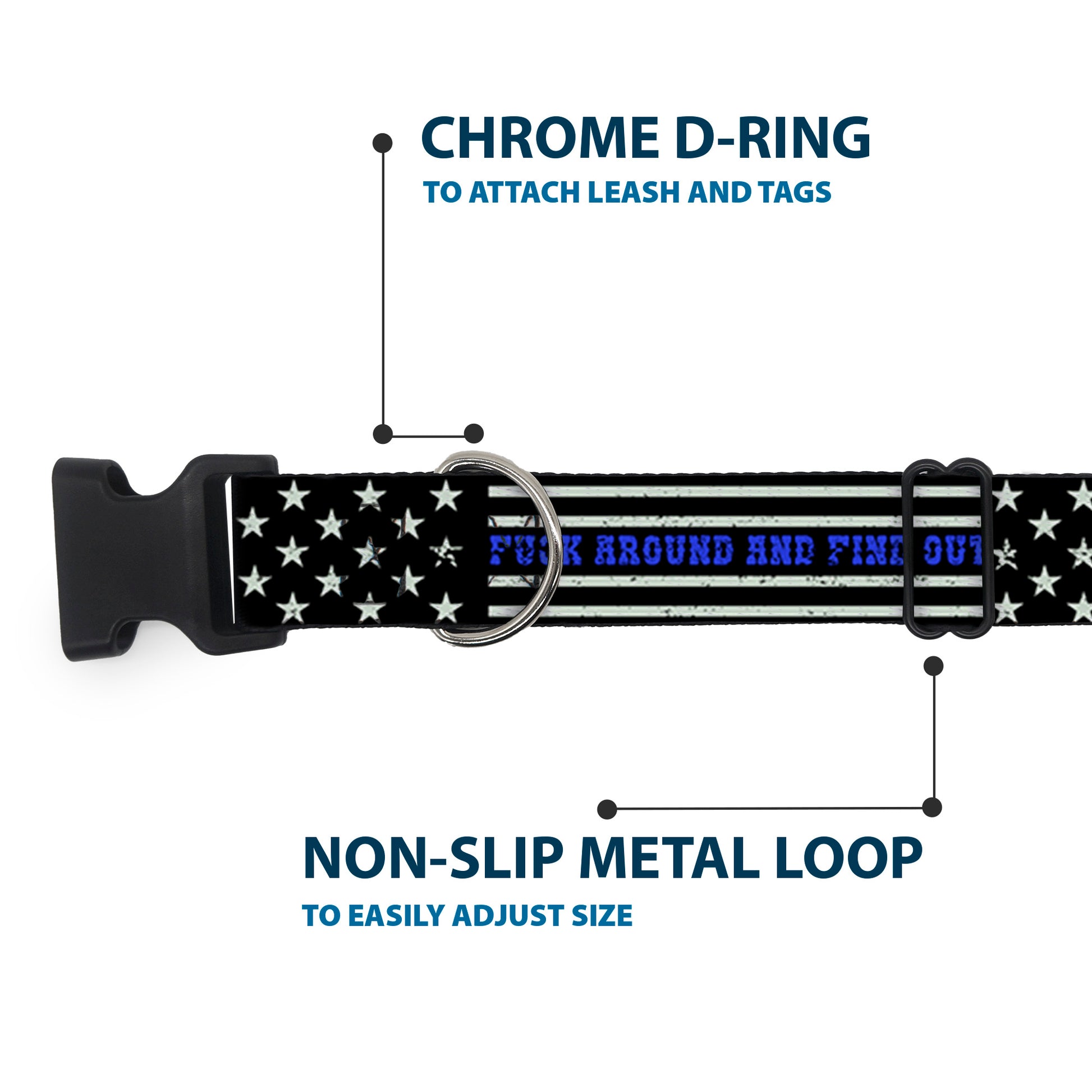 Plastic Clip Collar - FAFO FUCK AROUND AND FIND OUT Thin Blue Line Flag Plastic Clip Collars Buckle-Down