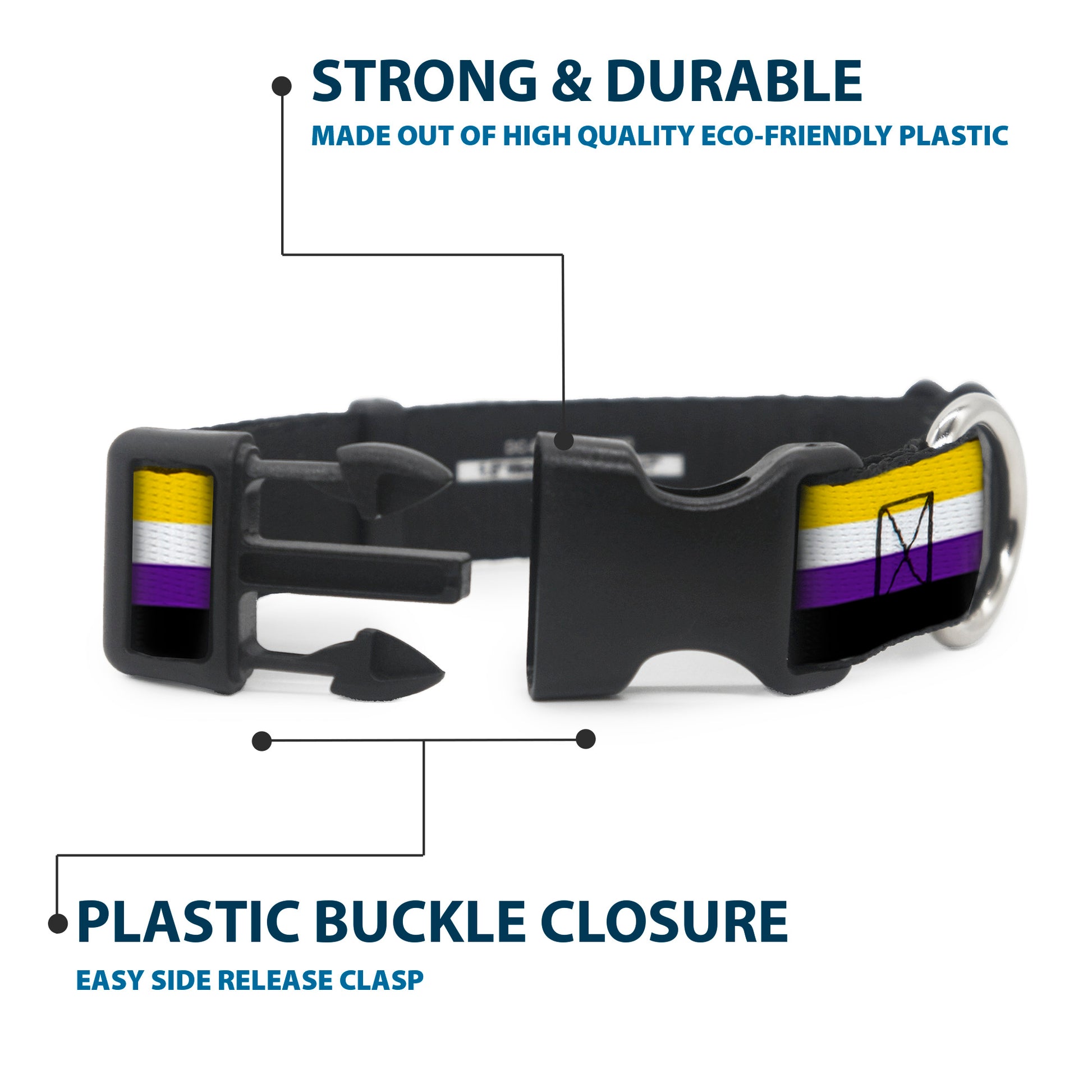 Plastic Clip Collar - Flag Non-Binary Stripe Plastic Clip Collars Buckle-Down