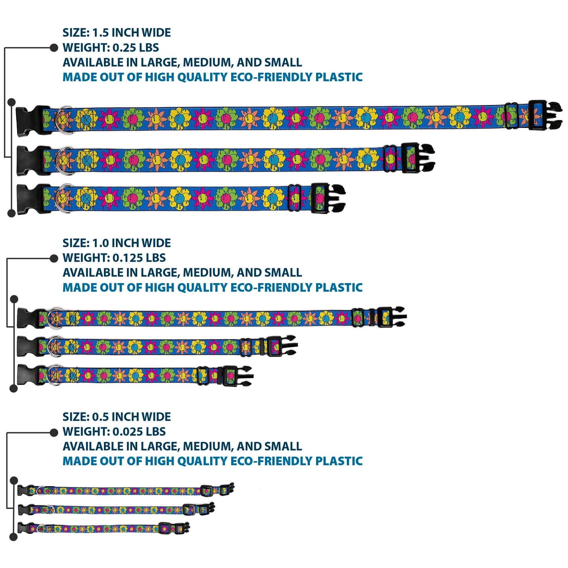 Plastic Clip Collar - Funky Flower Drip Blue/Multi Color Plastic Clip Collars Buckle-Down