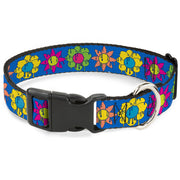 Plastic Clip Collar - Funky Flower Drip Blue/Multi Color Plastic Clip Collars Buckle-Down