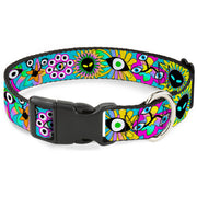 Plastic Clip Collar - Funky Alien Flowers Aqua Blue/Multi Color Plastic Clip Collars Buckle-Down