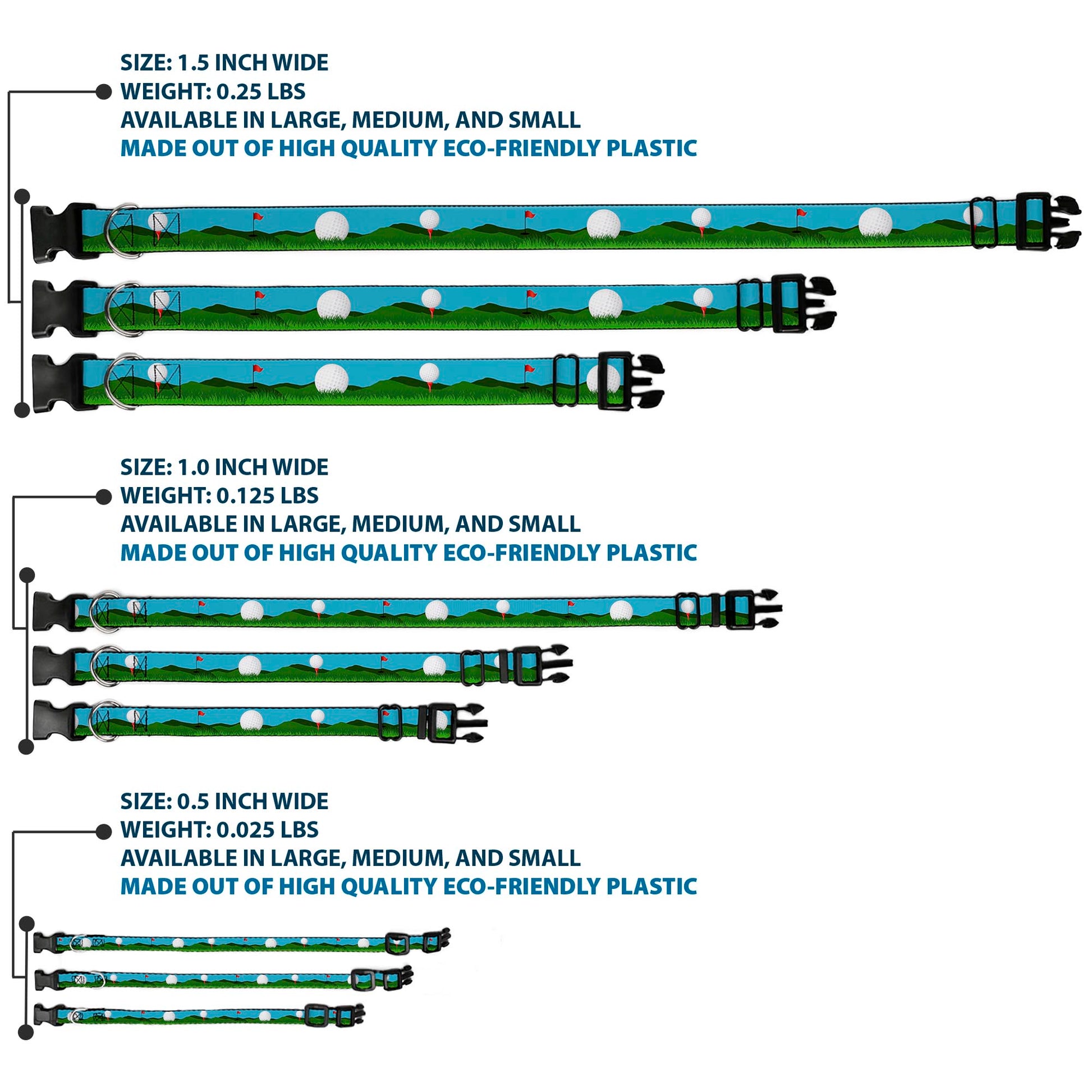 Plastic Clip Collar - Golf Course/Balls/Holes Blues/Greens Plastic Clip Collars Buckle-Down