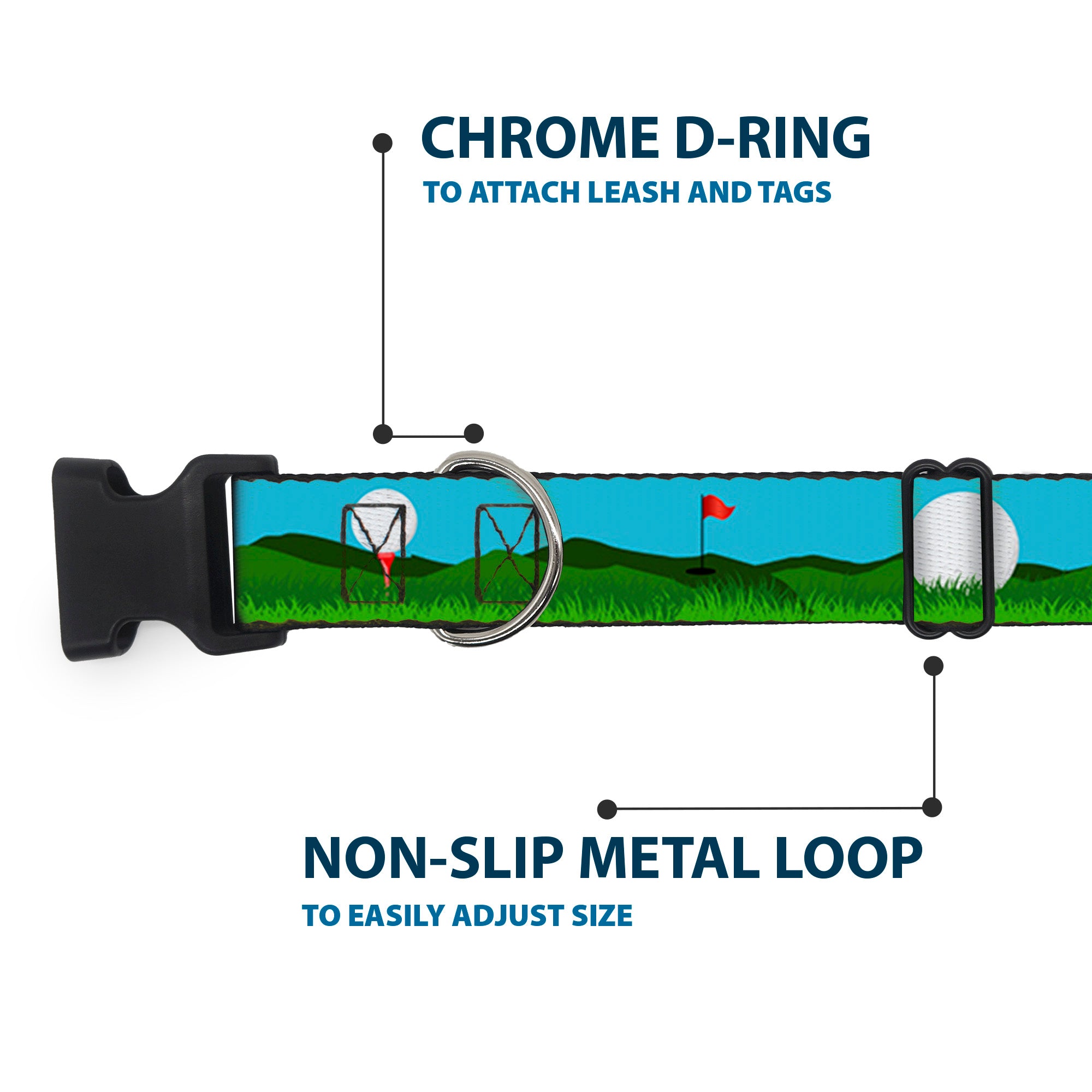 Plastic Clip Collar - Golf Course/Balls/Holes Blues/Greens Plastic Clip Collars Buckle-Down