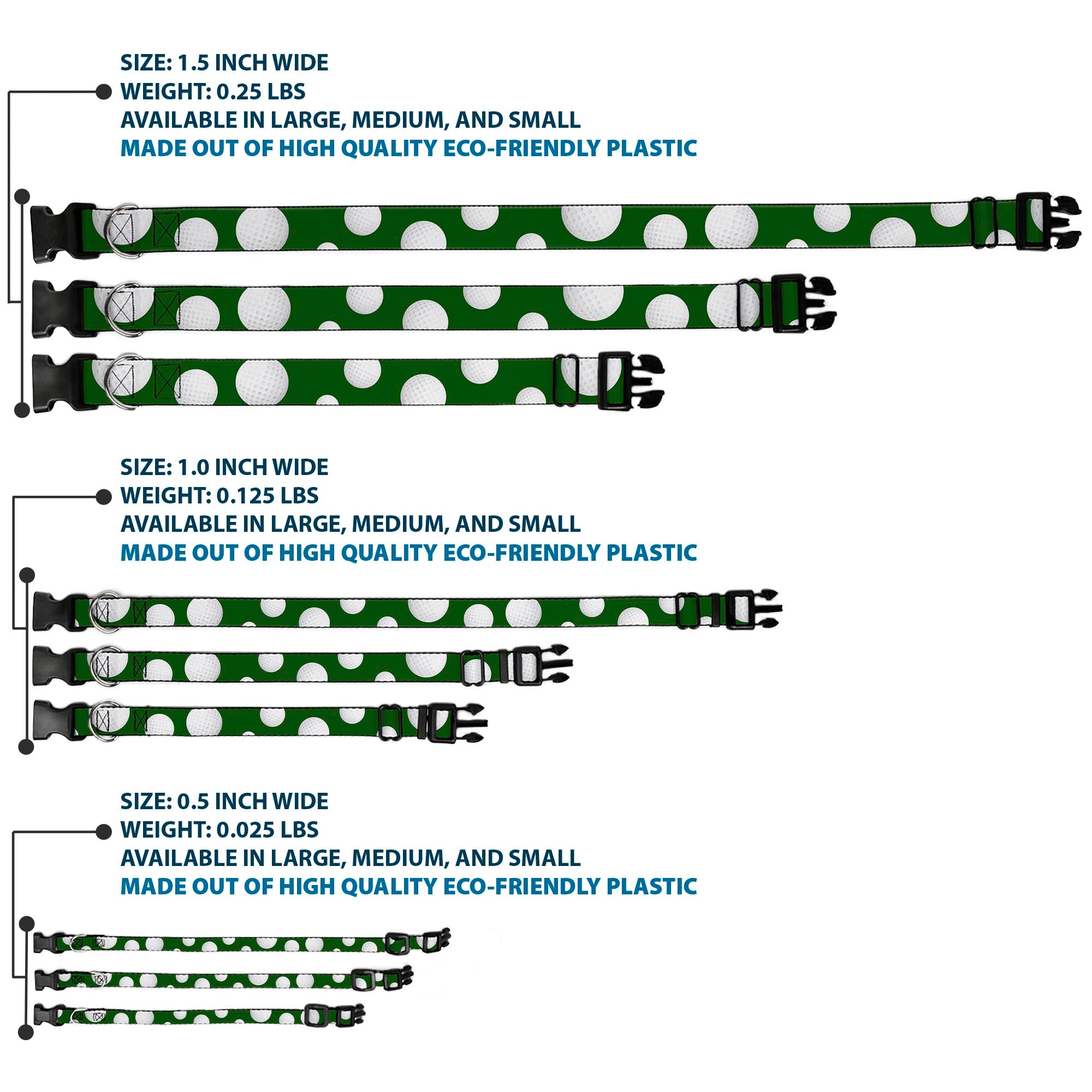 Plastic Clip Collar - Golf Balls Scattered Green/White Plastic Clip Collars Buckle-Down