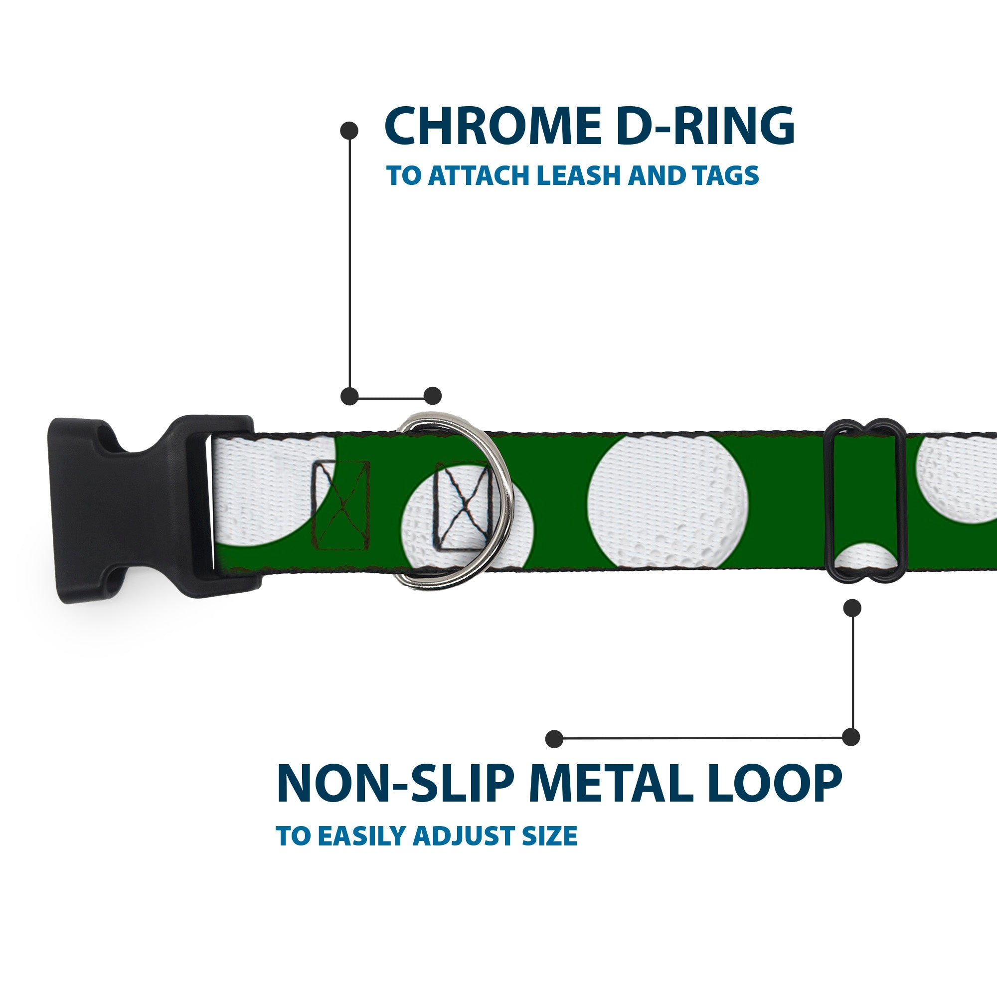 Plastic Clip Collar - Golf Balls Scattered Green/White Plastic Clip Collars Buckle-Down