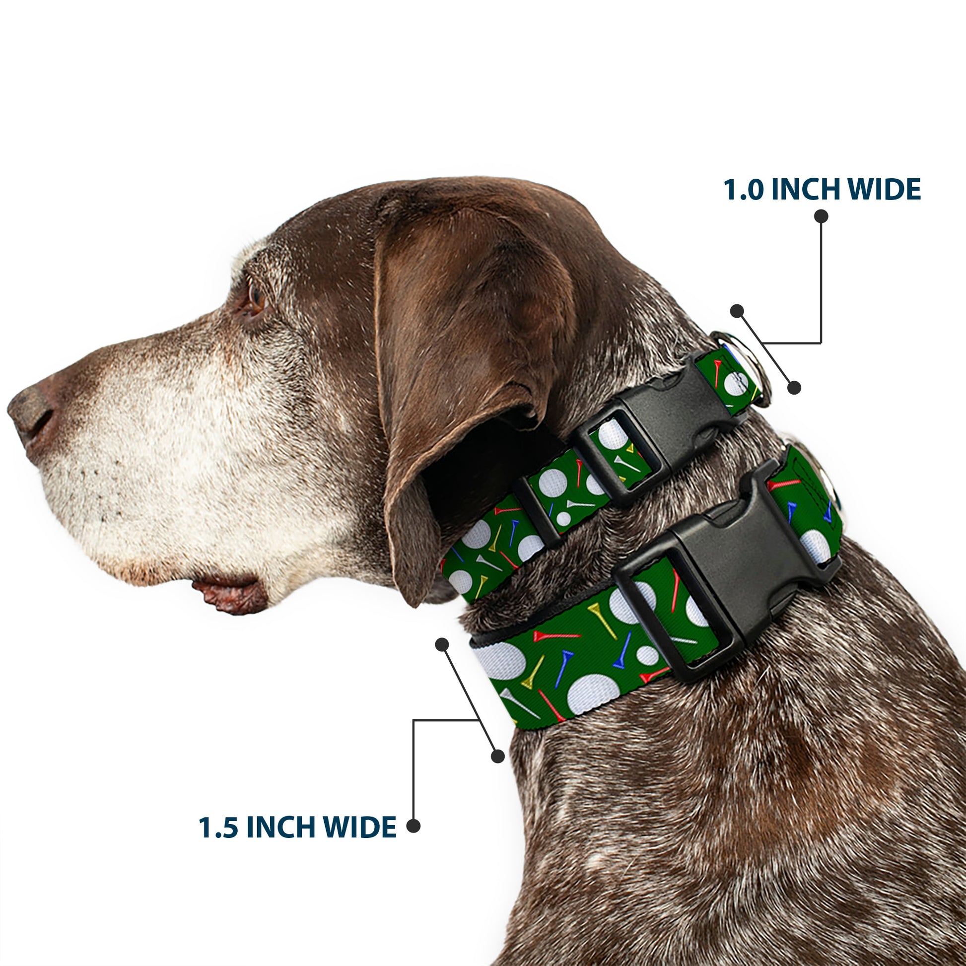 Plastic Clip Collar - Golf Balls/Tees Scattered Green/Multi Color Plastic Clip Collars Buckle-Down