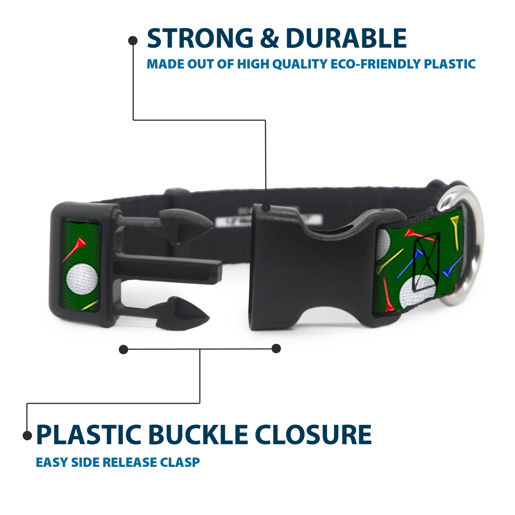 Plastic Clip Collar - Golf Balls/Tees Scattered Green/Multi Color Plastic Clip Collars Buckle-Down