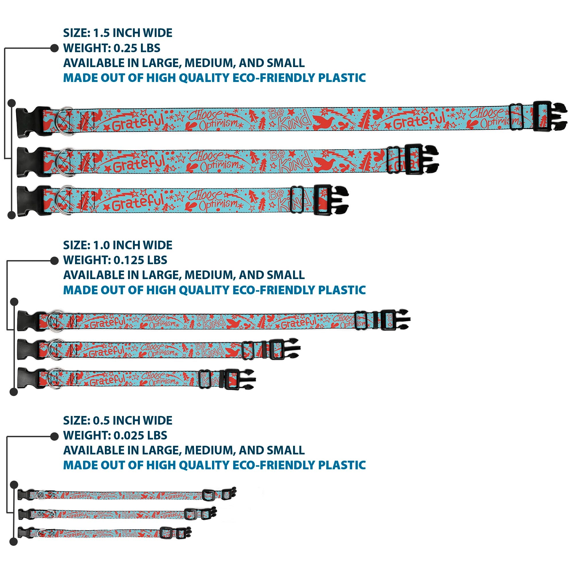 Plastic Clip Collar - GRATEFUL OPTIMISM BE KIND Icons Collage Blue/Red Plastic Clip Collars Buckle-Down