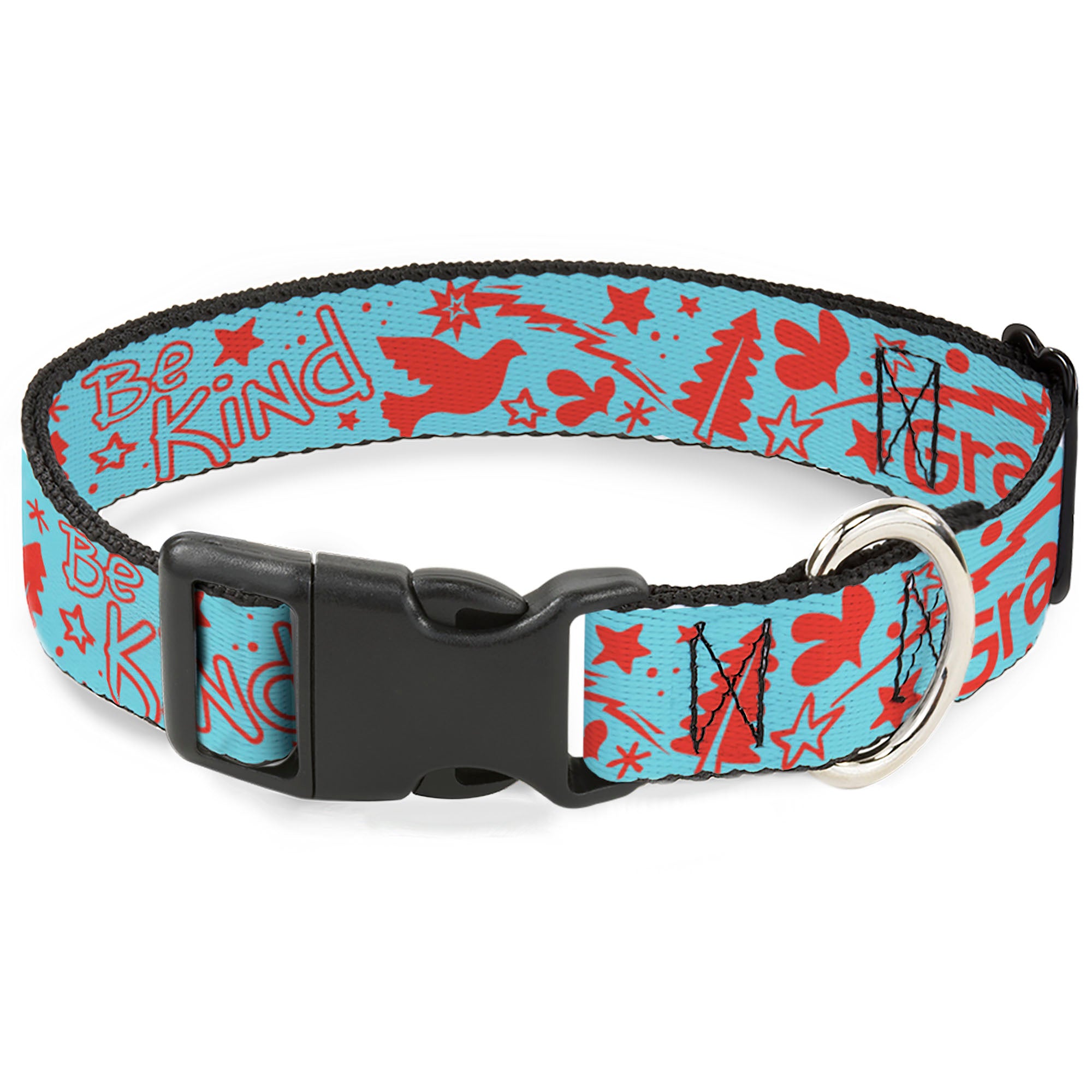 Plastic Clip Collar - GRATEFUL OPTIMISM BE KIND Icons Collage Blue/Red Plastic Clip Collars Buckle-Down