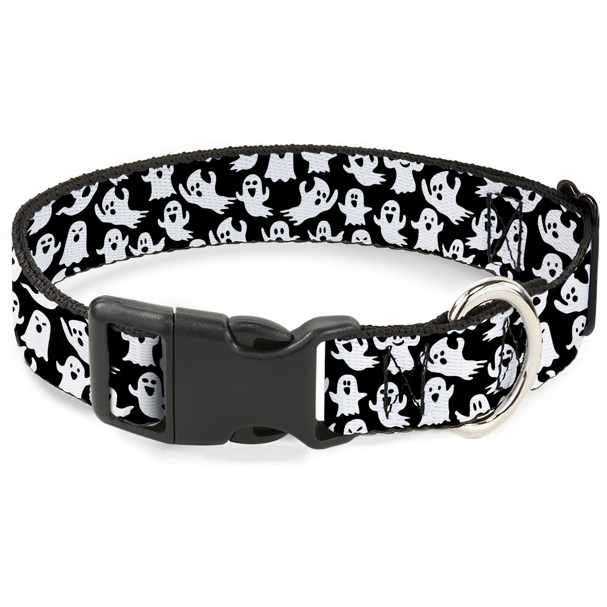 Plastic Clip Collar - Ghosts Poses Scattered Black/White Plastic Clip Collars Buckle-Down