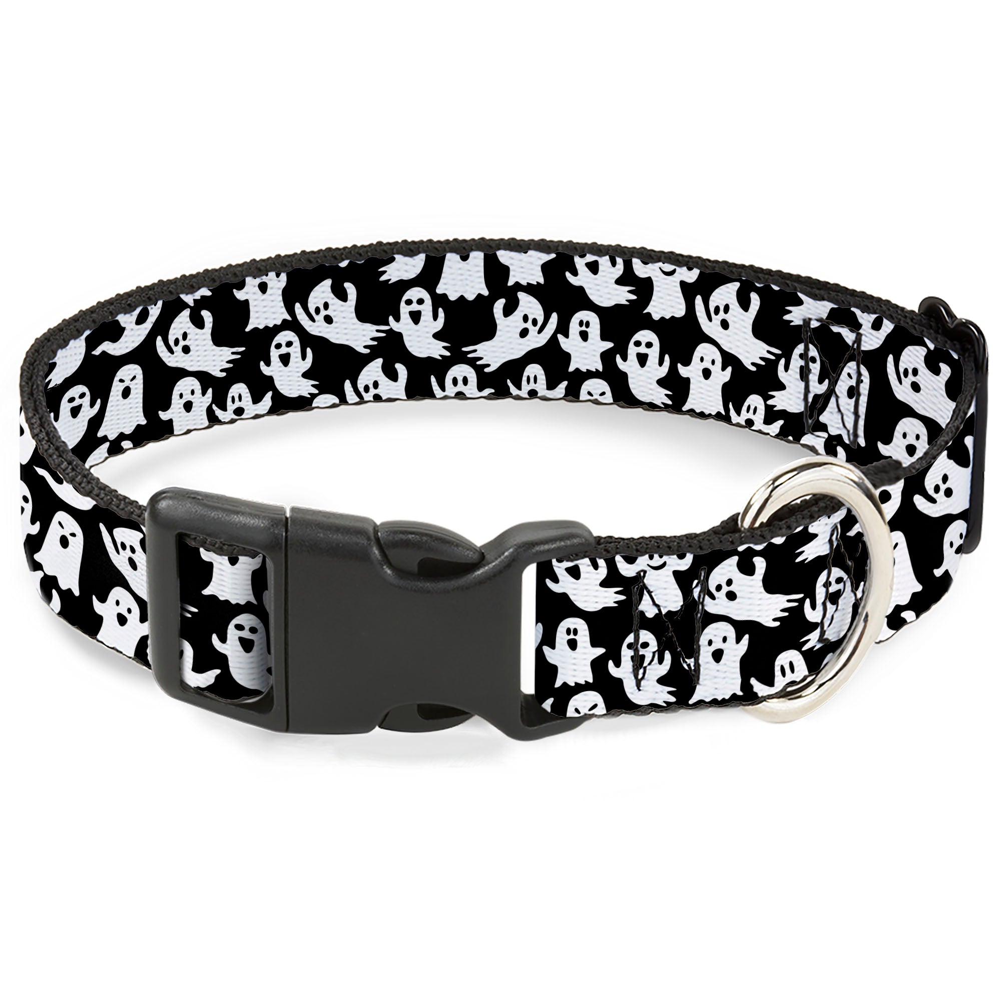 Plastic Clip Collar - Ghosts Poses Scattered Black/White Plastic Clip Collars Buckle-Down