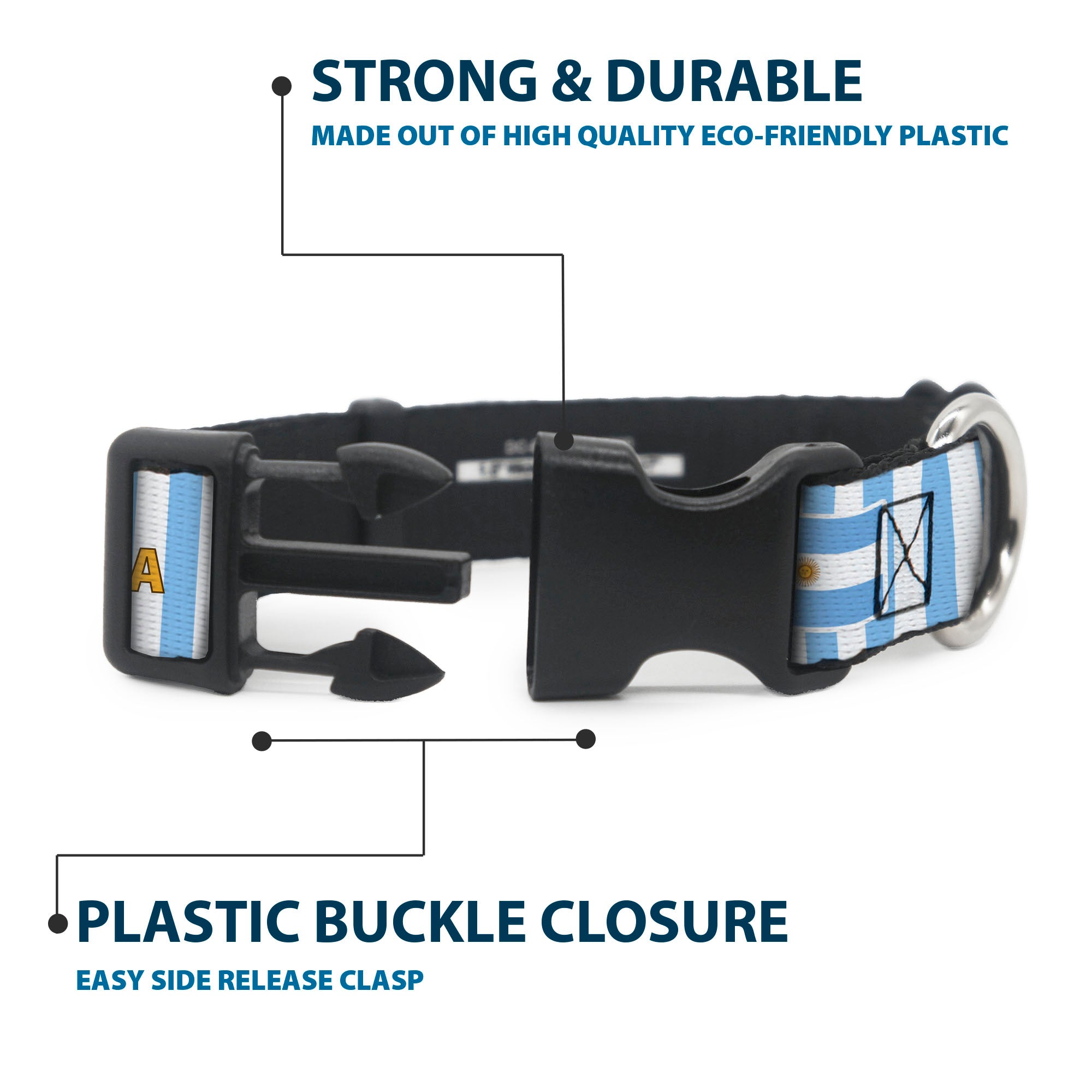 Plastic Clip Collar - Global Soccer Cup Series Argentina Spirit Flag Plastic Clip Collars Buckle-Down
