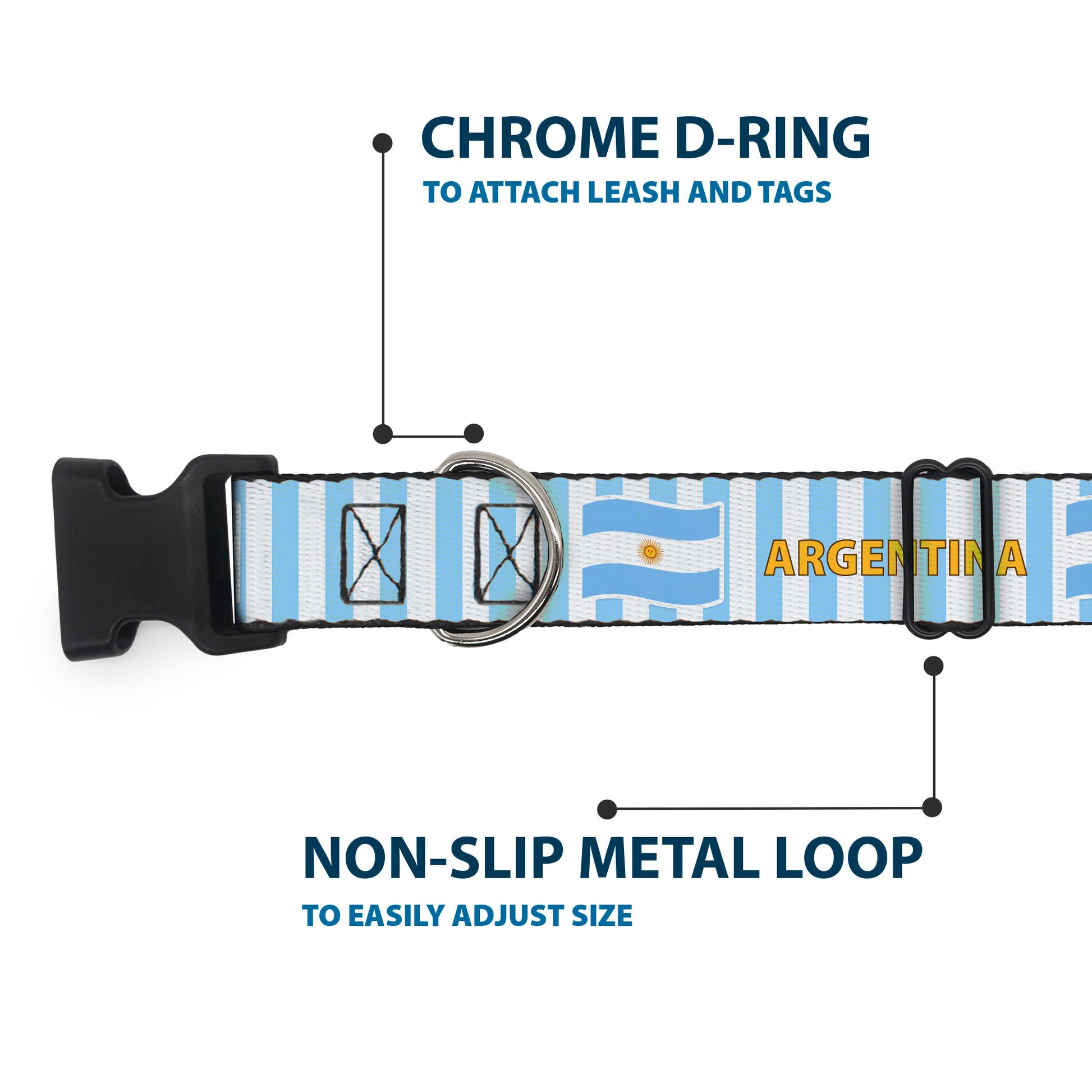 Plastic Clip Collar - Global Soccer Cup Series Argentina Spirit Flag Plastic Clip Collars Buckle-Down