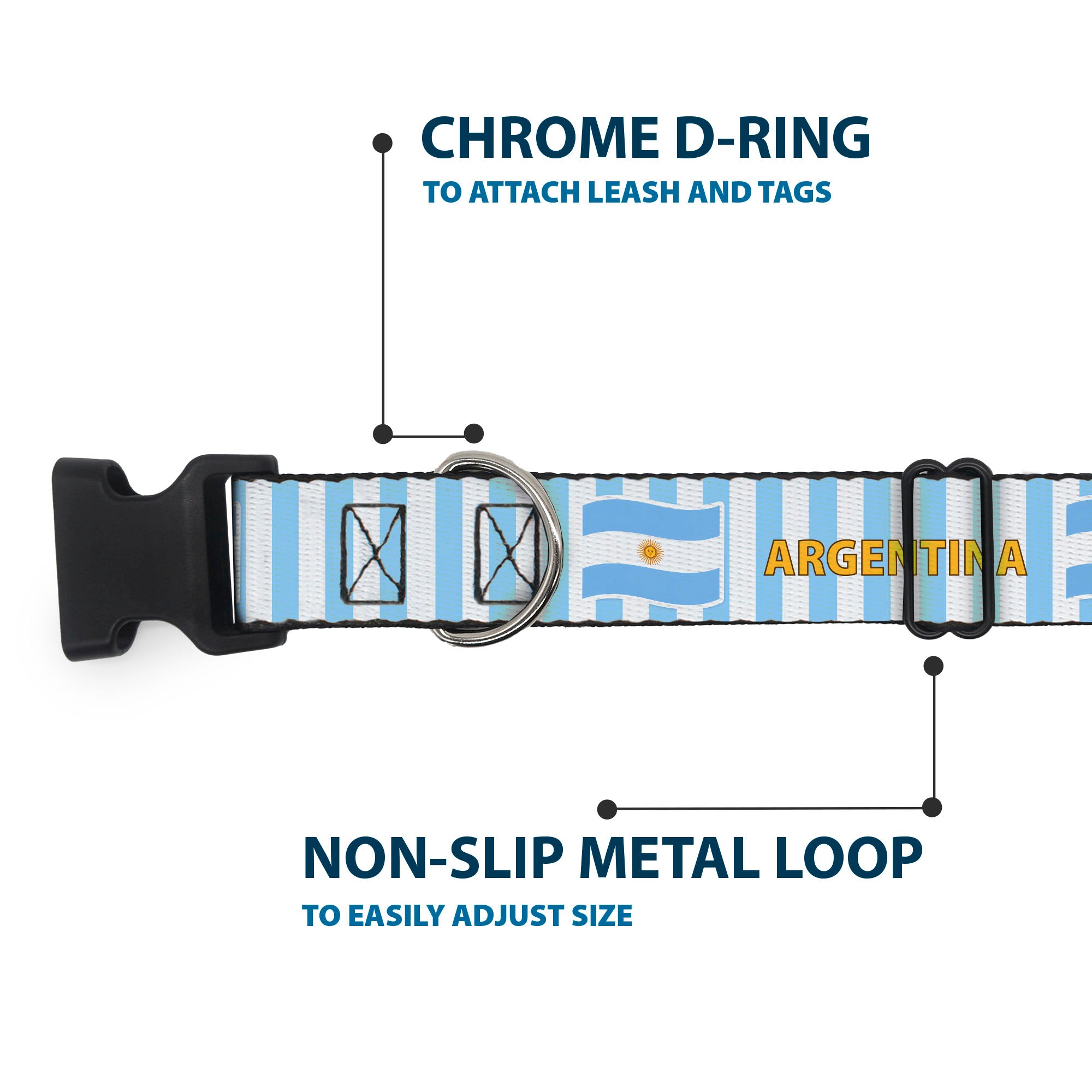 Plastic Clip Collar - Global Soccer Cup Series Argentina Spirit Flag Plastic Clip Collars Buckle-Down