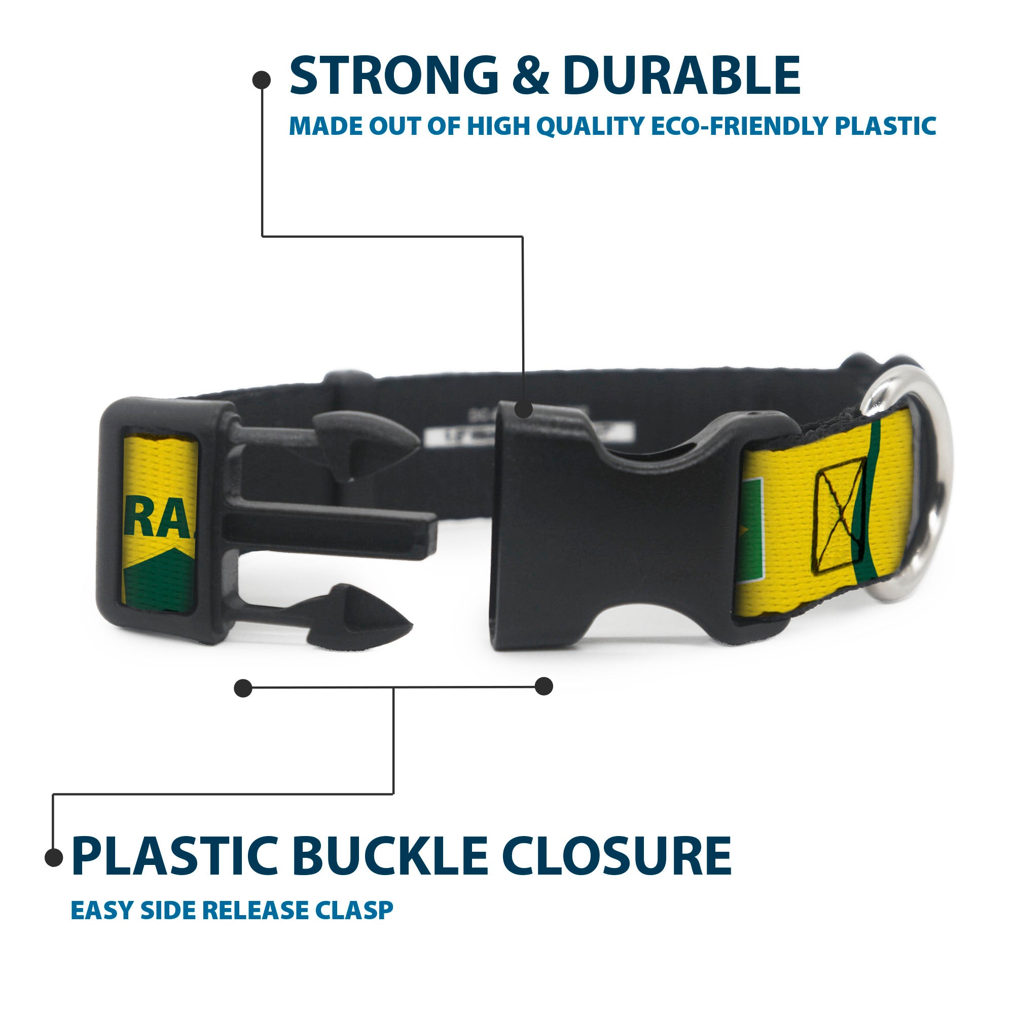 Plastic Clip Collar - Global Soccer Cup Series Brazil Spirit Flag Plastic Clip Collars Buckle-Down