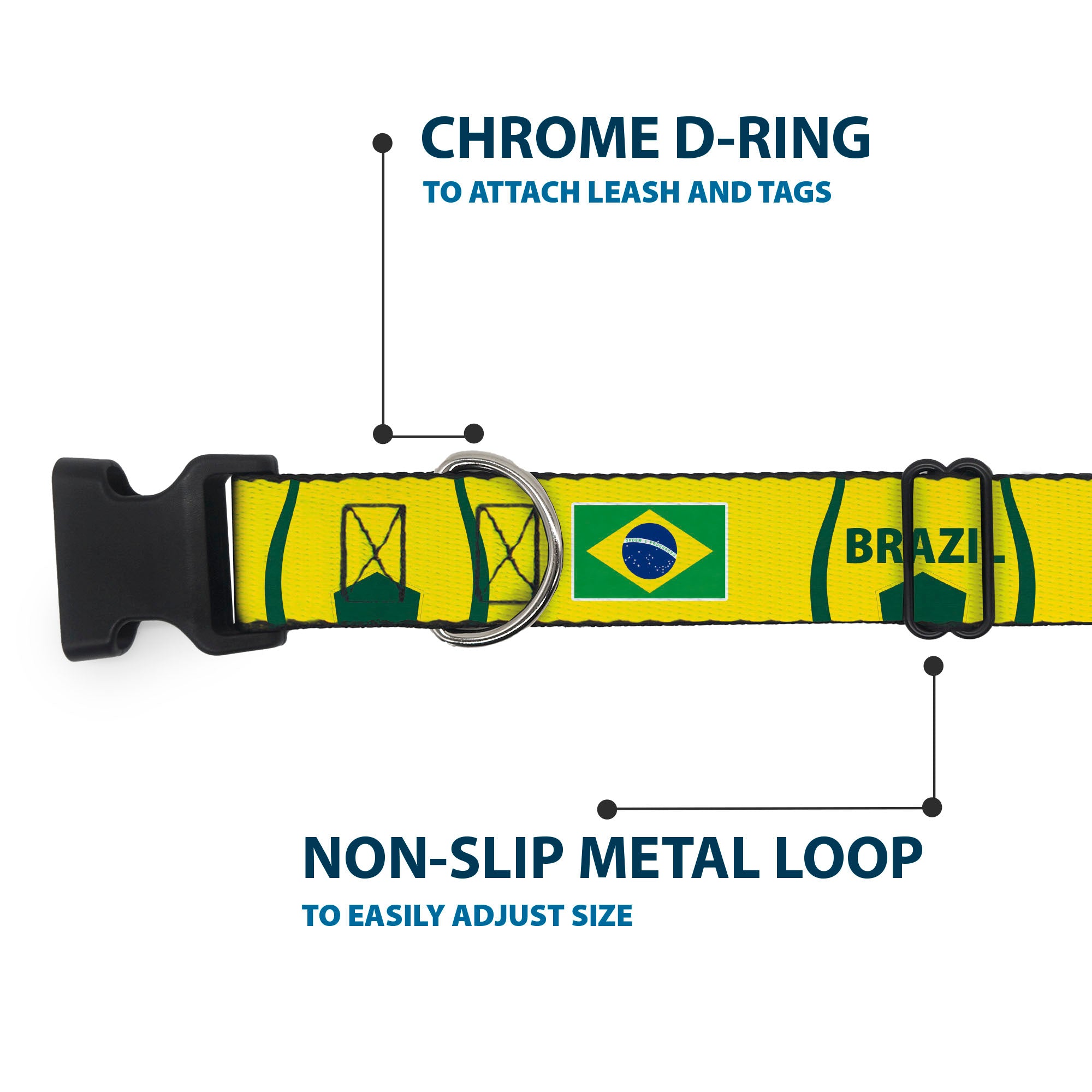 Plastic Clip Collar - Global Soccer Cup Series Brazil Spirit Flag Plastic Clip Collars Buckle-Down