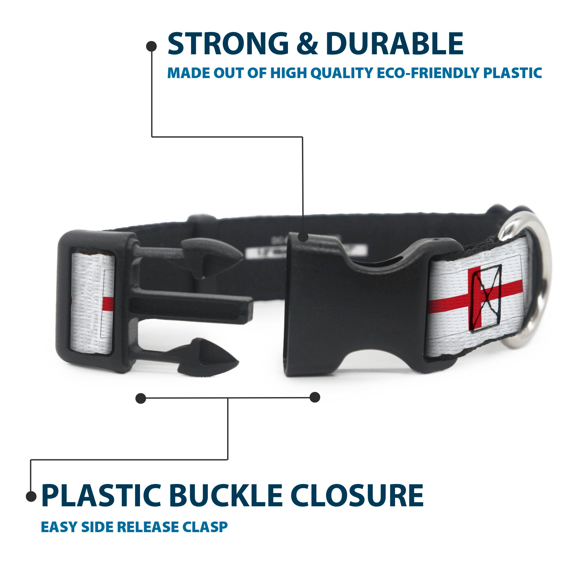 Plastic Clip Collar - Global Soccer Cup Series England Spirit Flag Plastic Clip Collars Buckle-Down