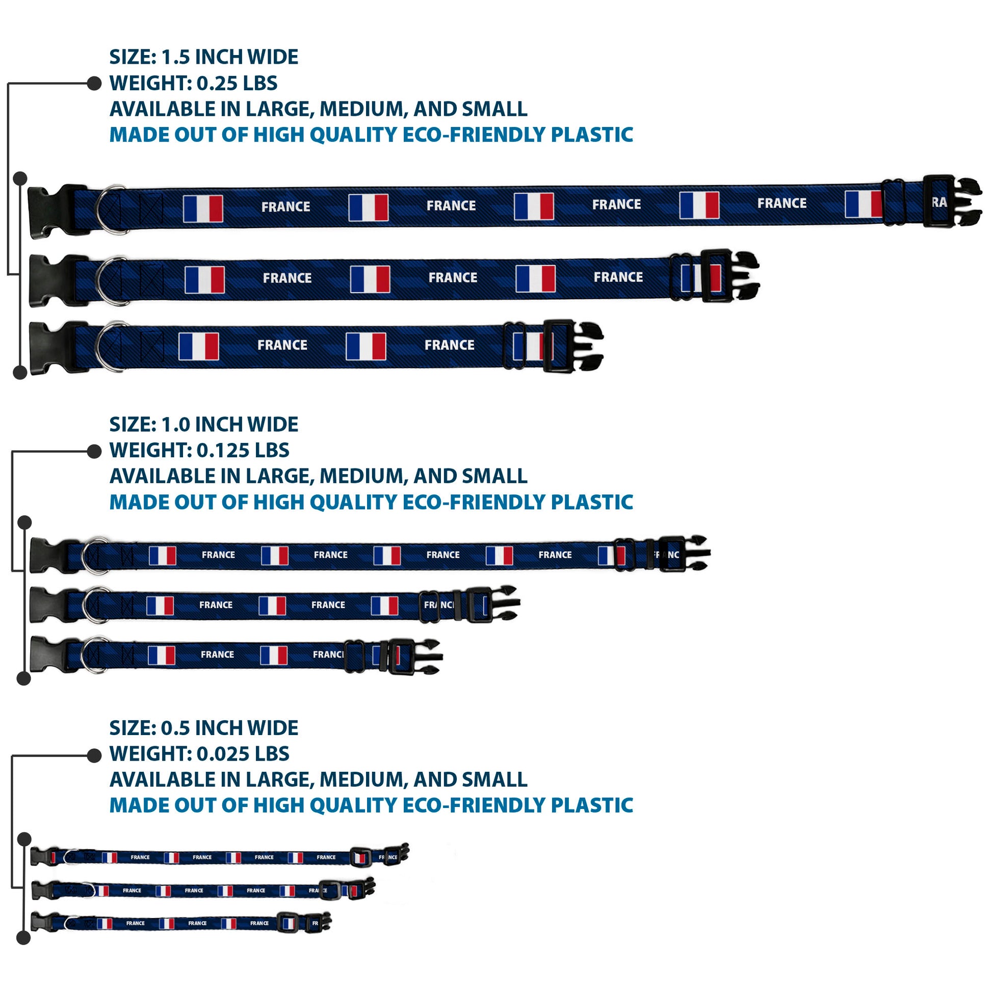 Plastic Clip Collar - Global Soccer Cup Series France Spirit Flag Plastic Clip Collars Buckle-Down