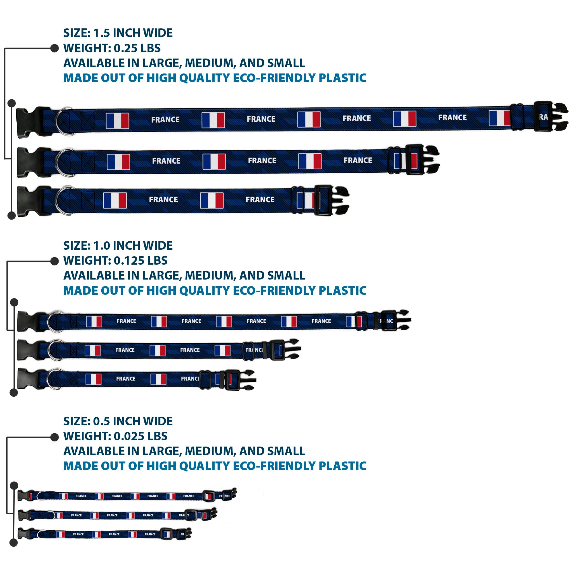 Plastic Clip Collar - Global Soccer Cup Series France Spirit Flag Plastic Clip Collars Buckle-Down