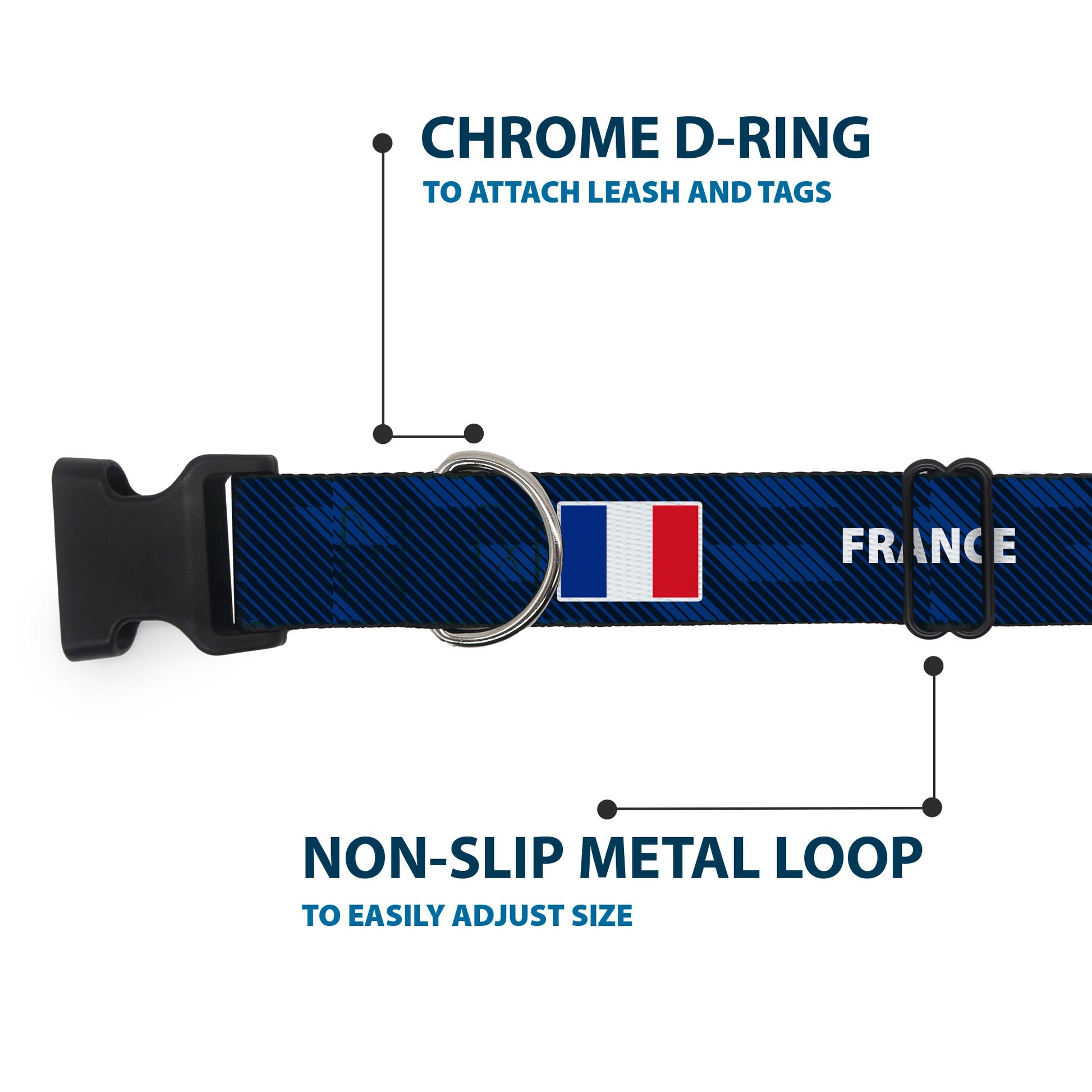 Plastic Clip Collar - Global Soccer Cup Series France Spirit Flag Plastic Clip Collars Buckle-Down