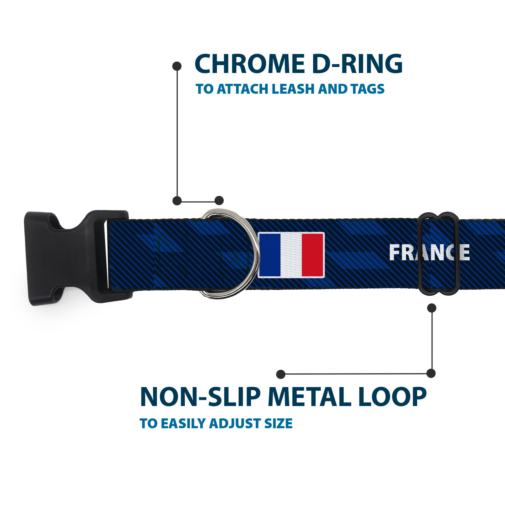 Plastic Clip Collar - Global Soccer Cup Series France Spirit Flag Plastic Clip Collars Buckle-Down
