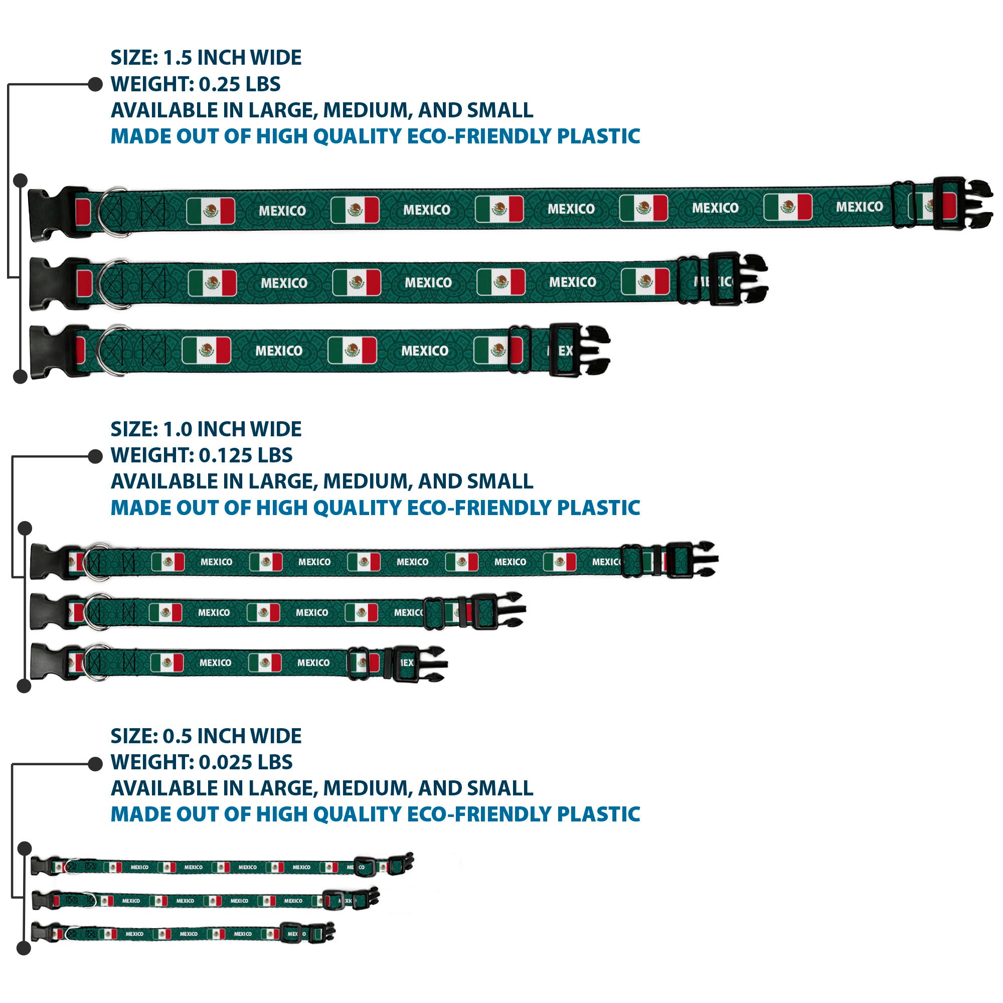 Plastic Clip Collar - Global Soccer Cup Series Mexico Spirit Flag Plastic Clip Collars Buckle-Down