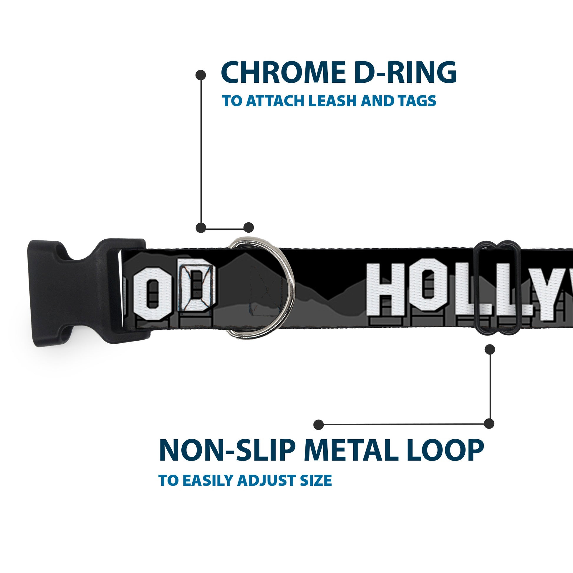 Plastic Clip Collar - HOLLYWOOD Sign Skyline Black/Grays/White Plastic Clip Collars Buckle-Down