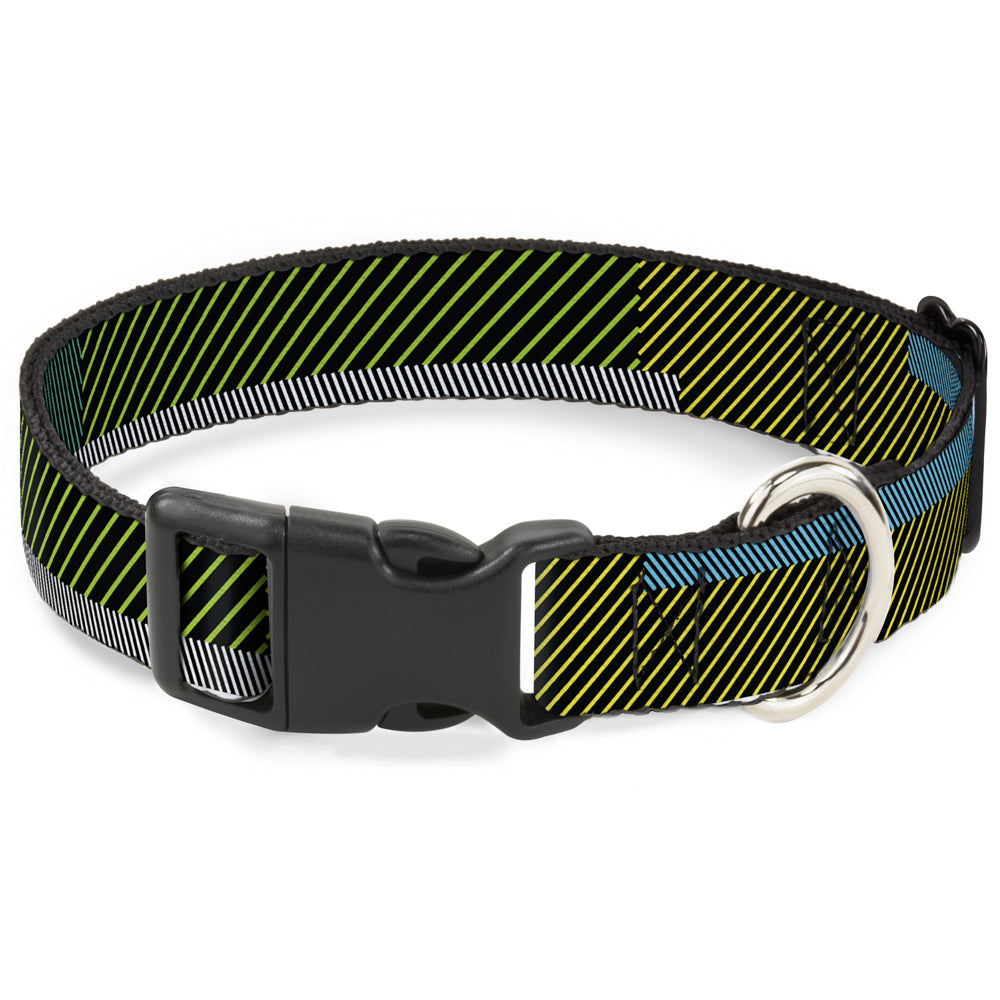 Plastic Clip Collar - Hash Mark Stripe Black/Multi Color Plastic Clip Collars Buckle-Down