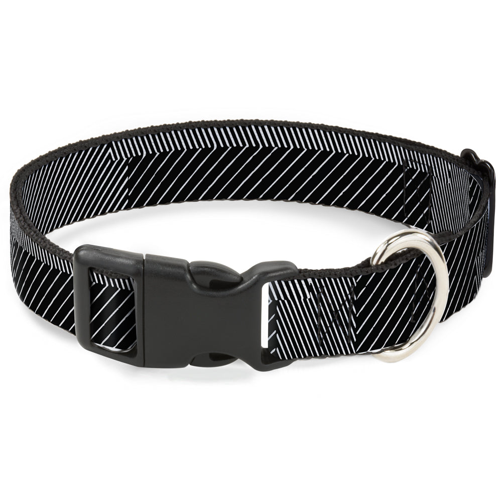 Plastic Clip Collar - Hash Mark Stripe Black/White Plastic Clip Collars Buckle-Down