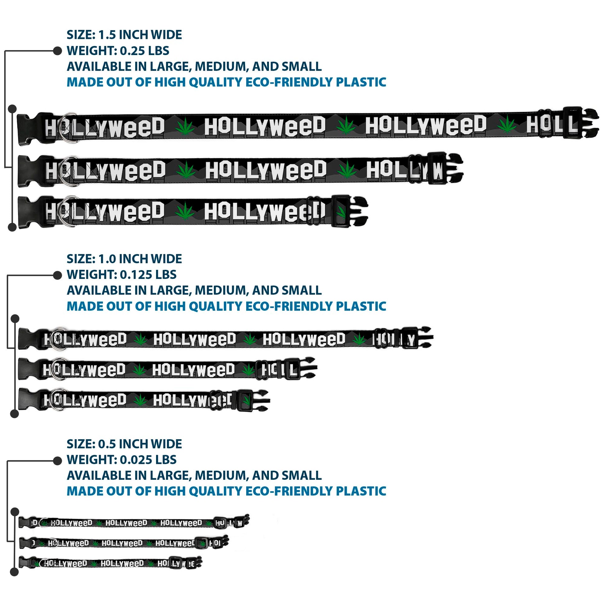 Plastic Clip Collar - HOLLYWEED Sign Skyline/Pot Leaf Black/Grays/White/Green Plastic Clip Collars Buckle-Down