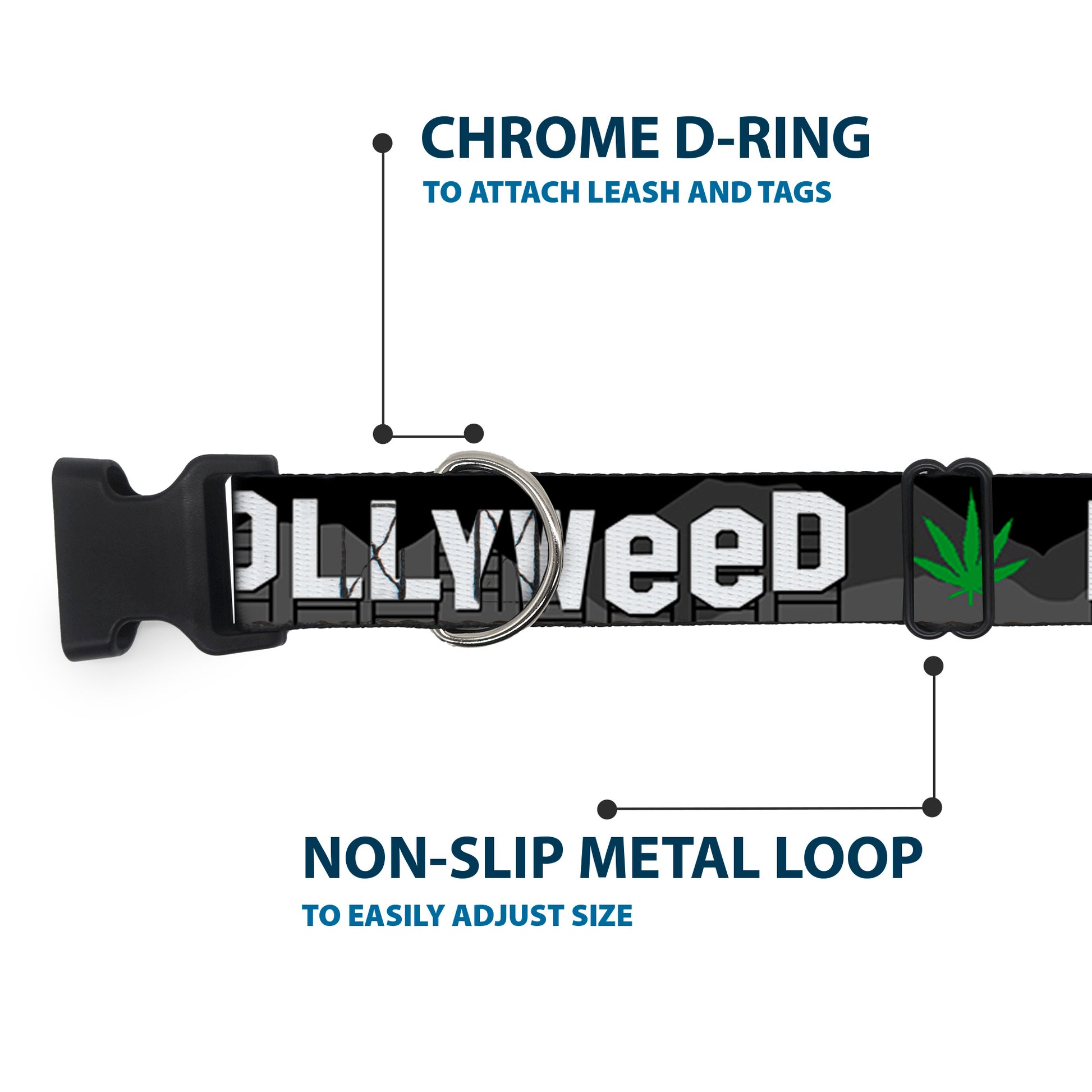 Plastic Clip Collar - HOLLYWEED Sign Skyline/Pot Leaf Black/Grays/White/Green Plastic Clip Collars Buckle-Down