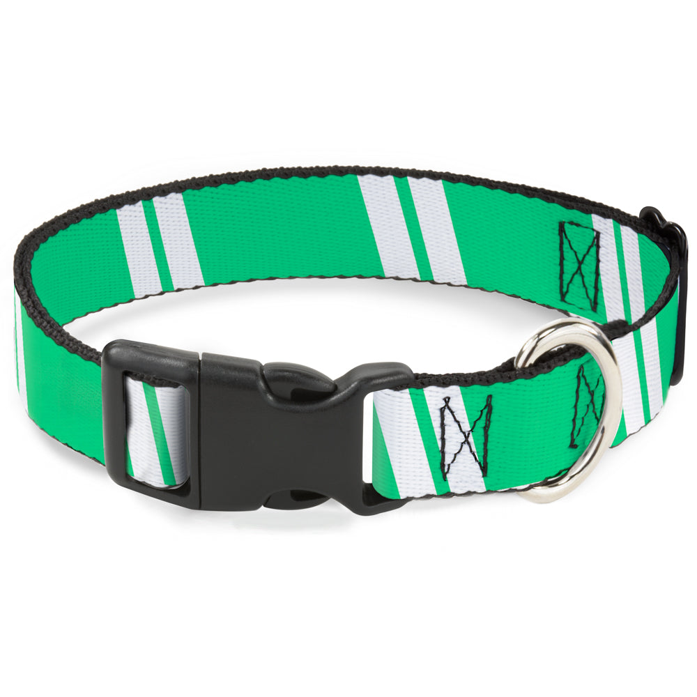 Plastic Clip Collar - Hash Mark Stripe Double Green/Silver Plastic Clip Collars Buckle-Down