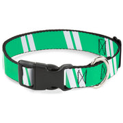 Plastic Clip Collar - Hash Mark Stripe Double Green/Silver Plastic Clip Collars Buckle-Down