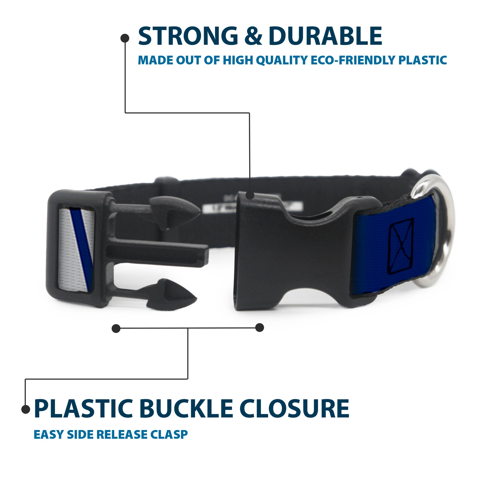 Plastic Clip Collar - Hash Mark Stripe Double Navy/Silver Plastic Clip Collars Buckle-Down