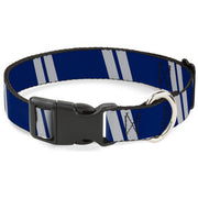 Plastic Clip Collar - Hash Mark Stripe Double Navy/Silver Plastic Clip Collars Buckle-Down