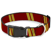 Plastic Clip Collar - Hash Mark Stripe Double Maroon/Gold Plastic Clip Collars Buckle-Down