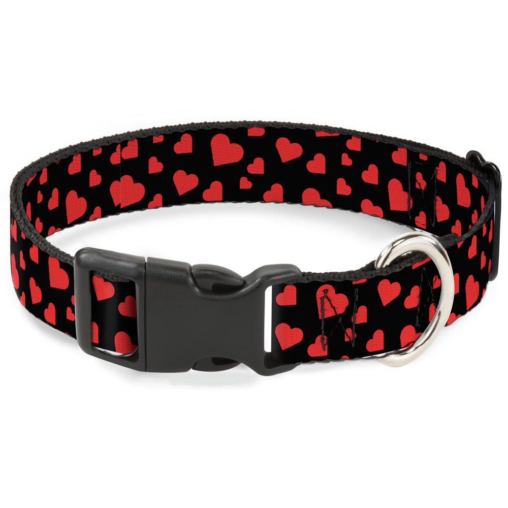 Plastic Clip Collar - Hearts Scattered Black/Red Plastic Clip Collars Buckle-Down