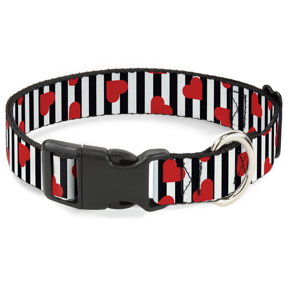 Plastic Clip Collar - Hearts Scattered/Stripe White/Black/Red Plastic Clip Collars Buckle-Down