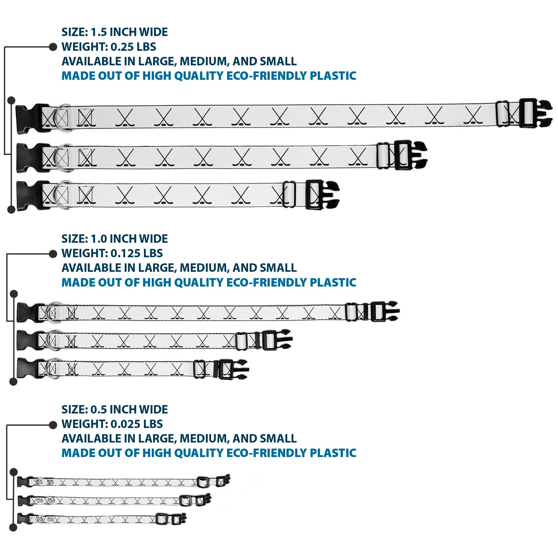Plastic Clip Collar - Hockey Sticks and Puck White/Black Plastic Clip Collars Buckle-Down